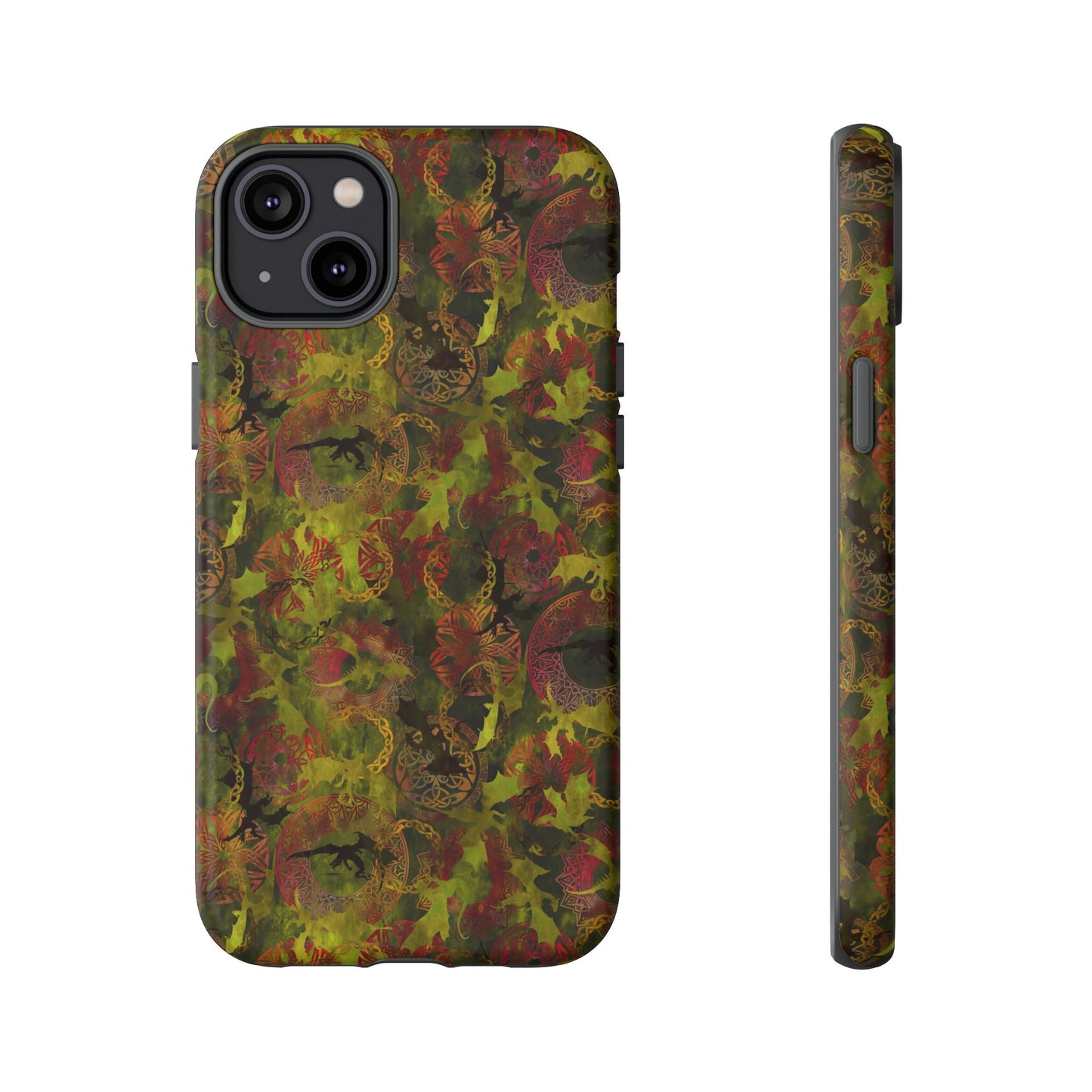 Apple I-Phone 14 (Series) Tough Case-Phone Case: Dragons [Green Panel]