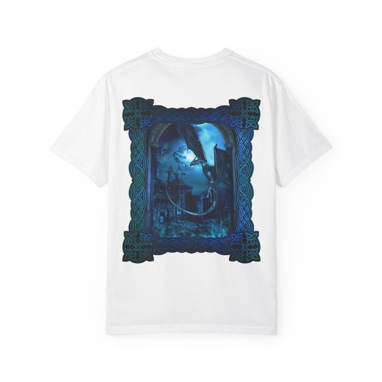Unisex Heavy Cotton Tee:  "Dragons" [Blue Fury-Banner/Panel]