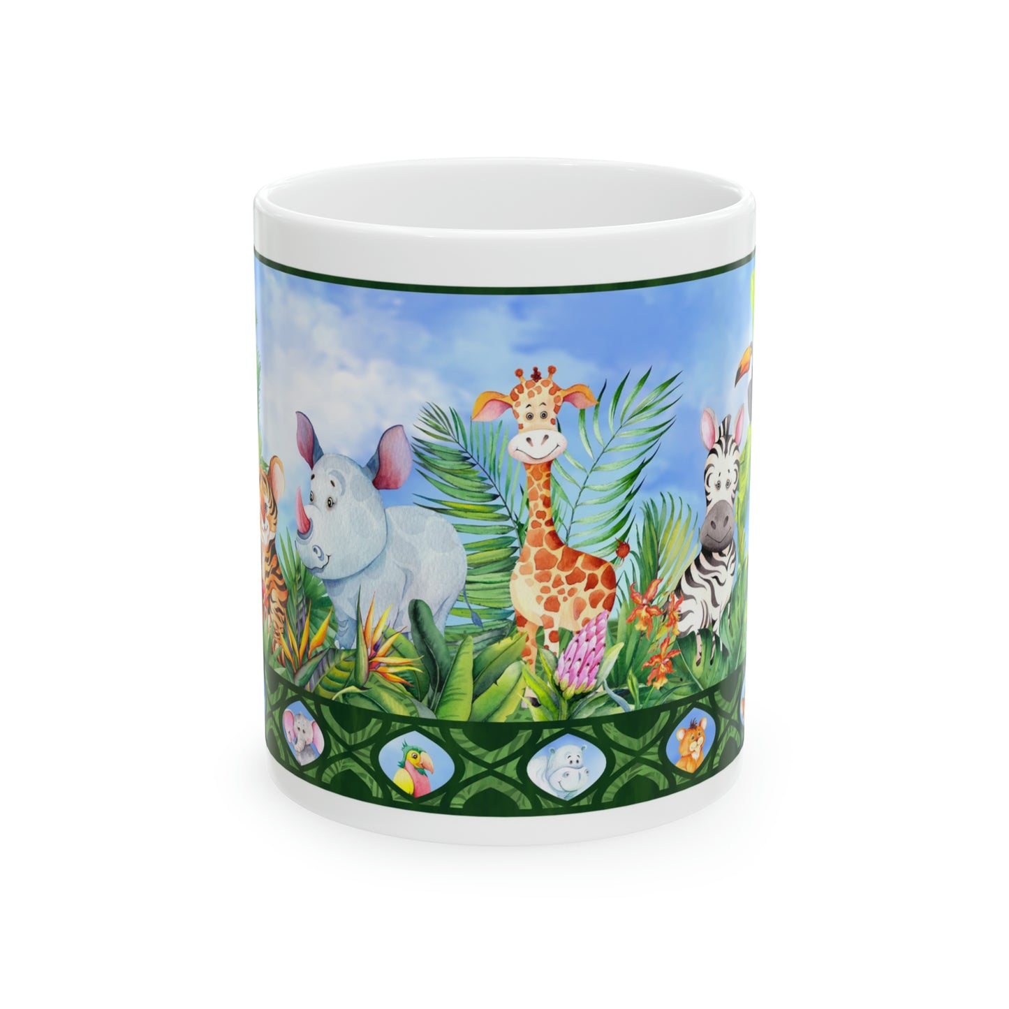 Ceramic Mug: White; "In The Jungle" [Border]