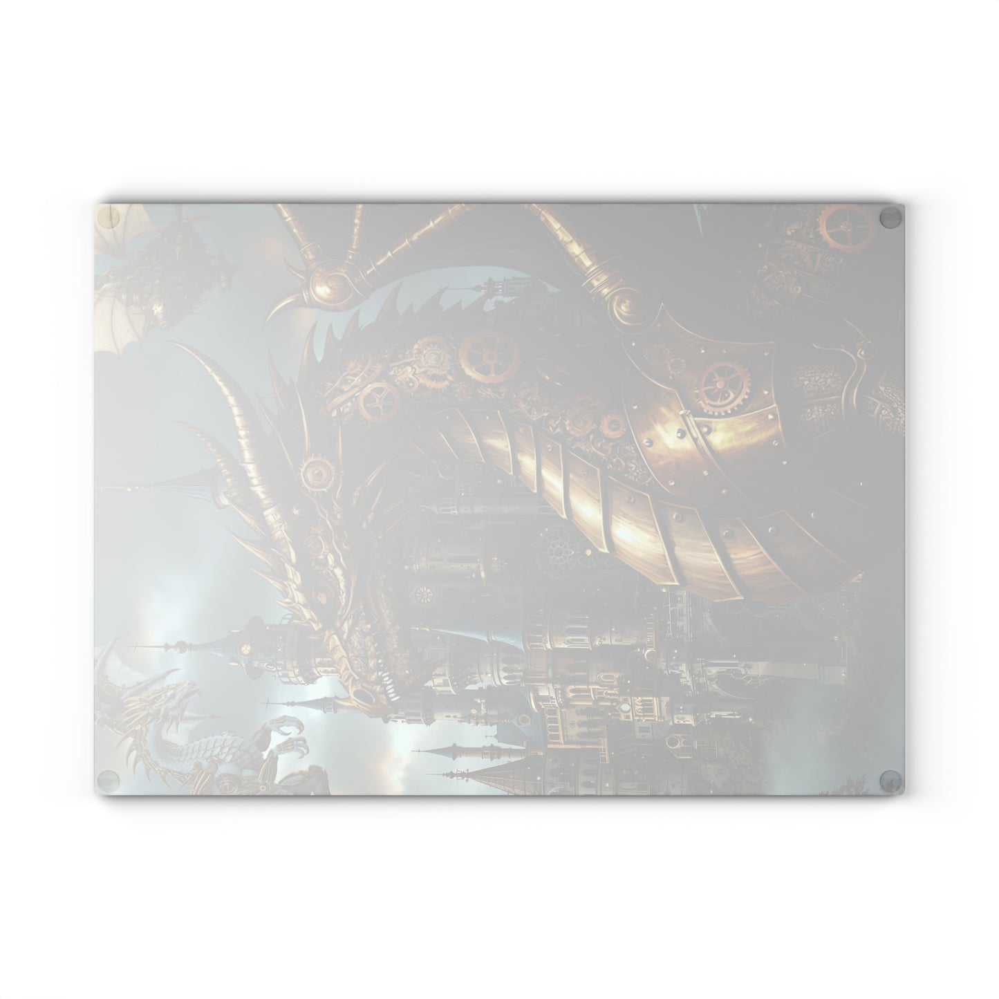Glass Cutting Board (11"x15"):  Steampunk Dragons [Dragon Head Panel]