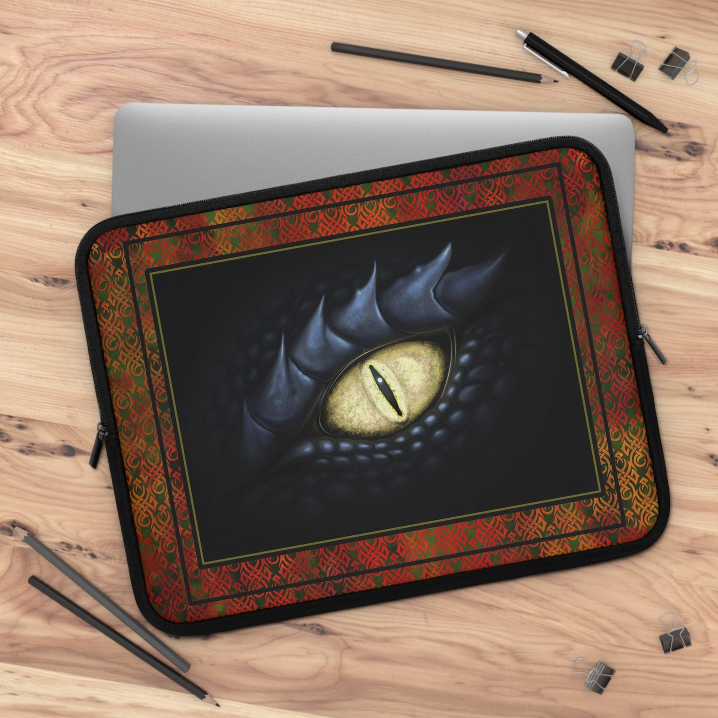 Laptop Sleeve:  "Dragons" [Fire Red; Black Eye];  13", 15", 17" - From "In the Beginning Fabrics".