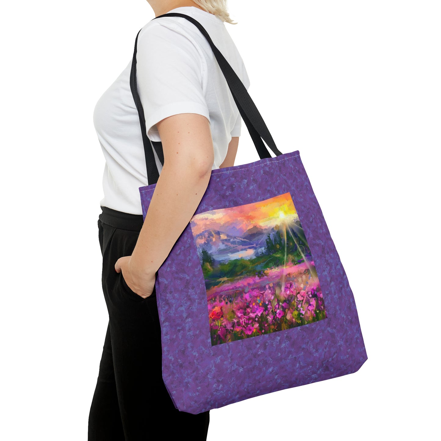 Tote Bag:  large-18x18;  "Year of Art" [Flowers on Mountain]