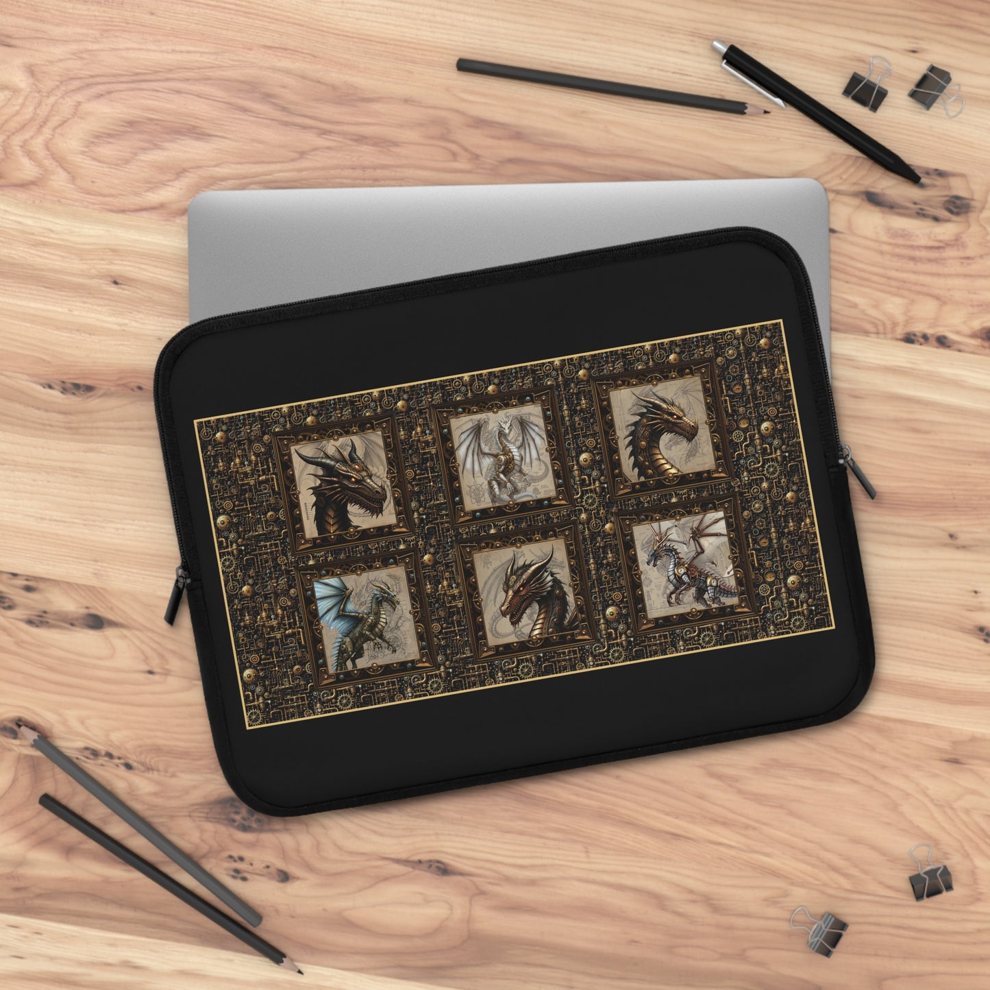 Laptop Sleeve (Sizes:  13", 15", 17"):  Steampunk Dragons [Head Profiles]