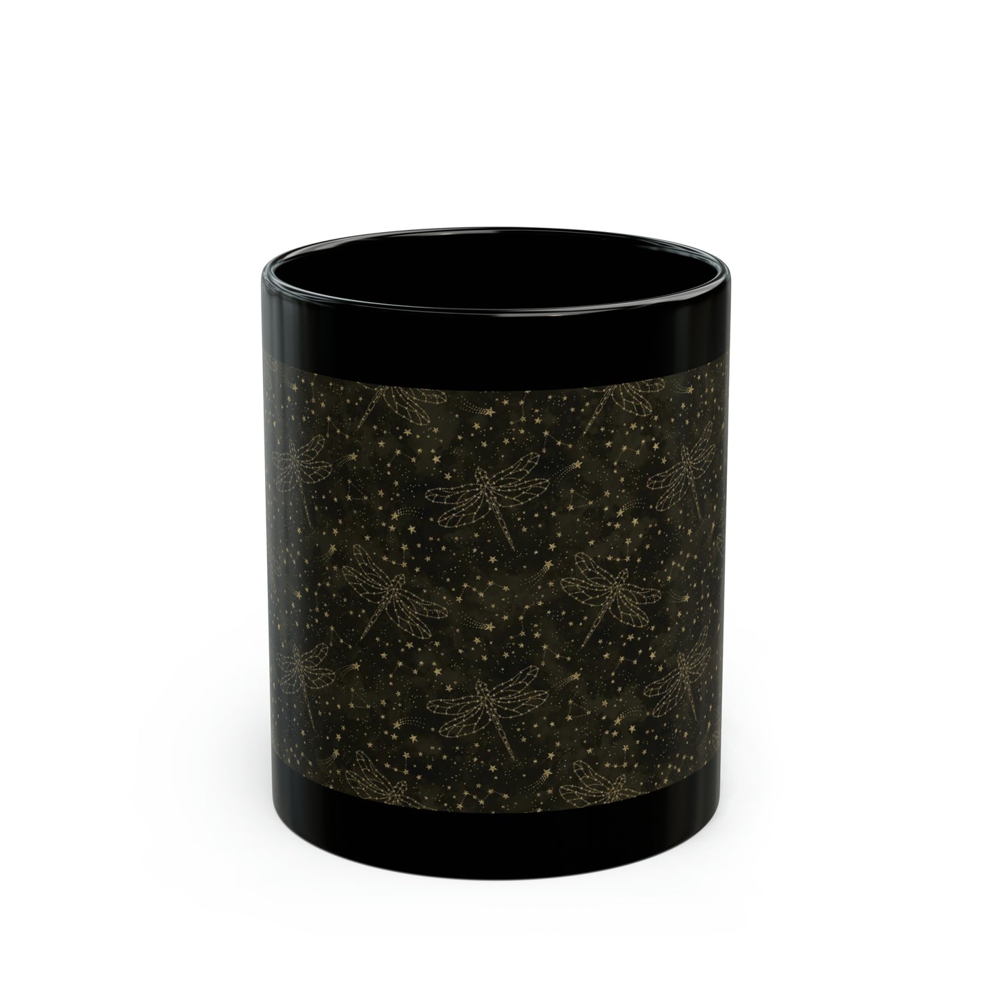 Ceramic Mug:&nbsp; Black;&nbsp; The Sun, The Moon, And The Stars [Dragonflies]