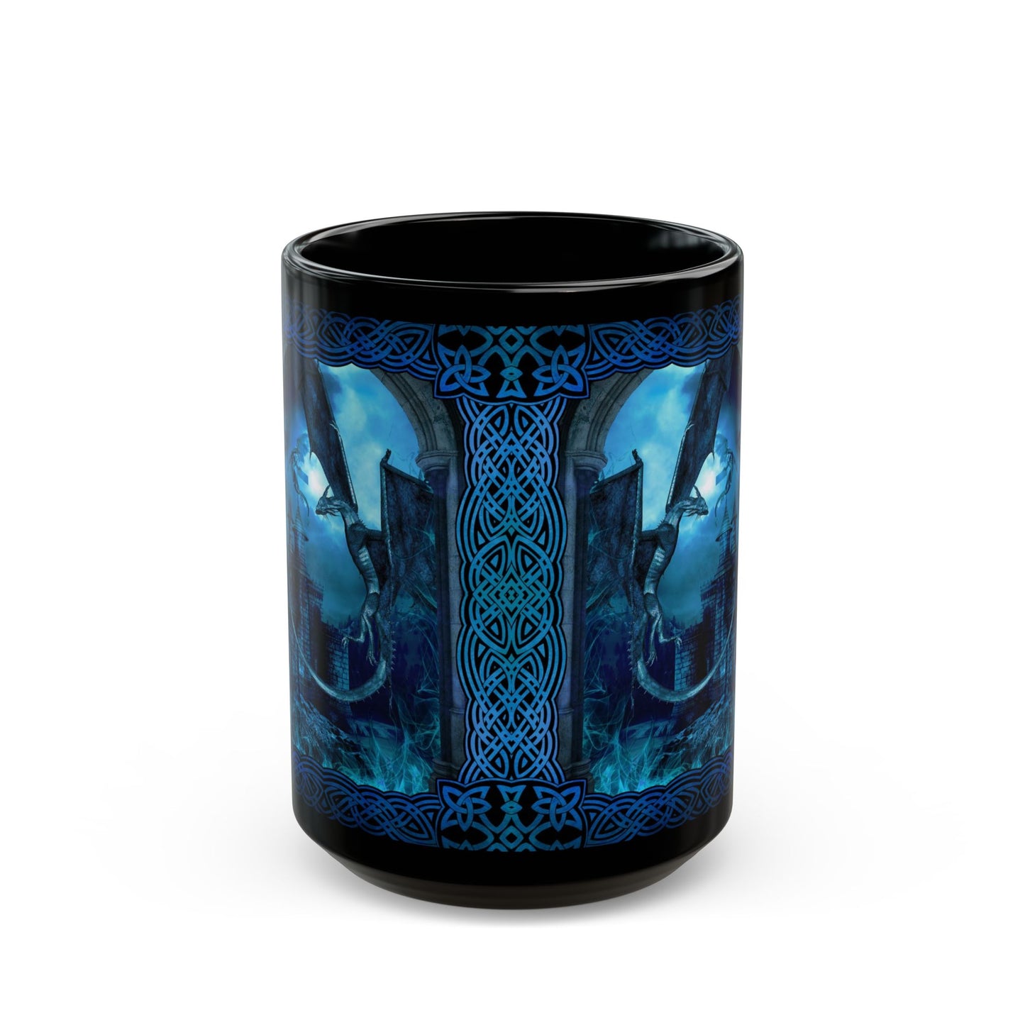 Black Mug-15oz:  "Blue Dragons" Panel
