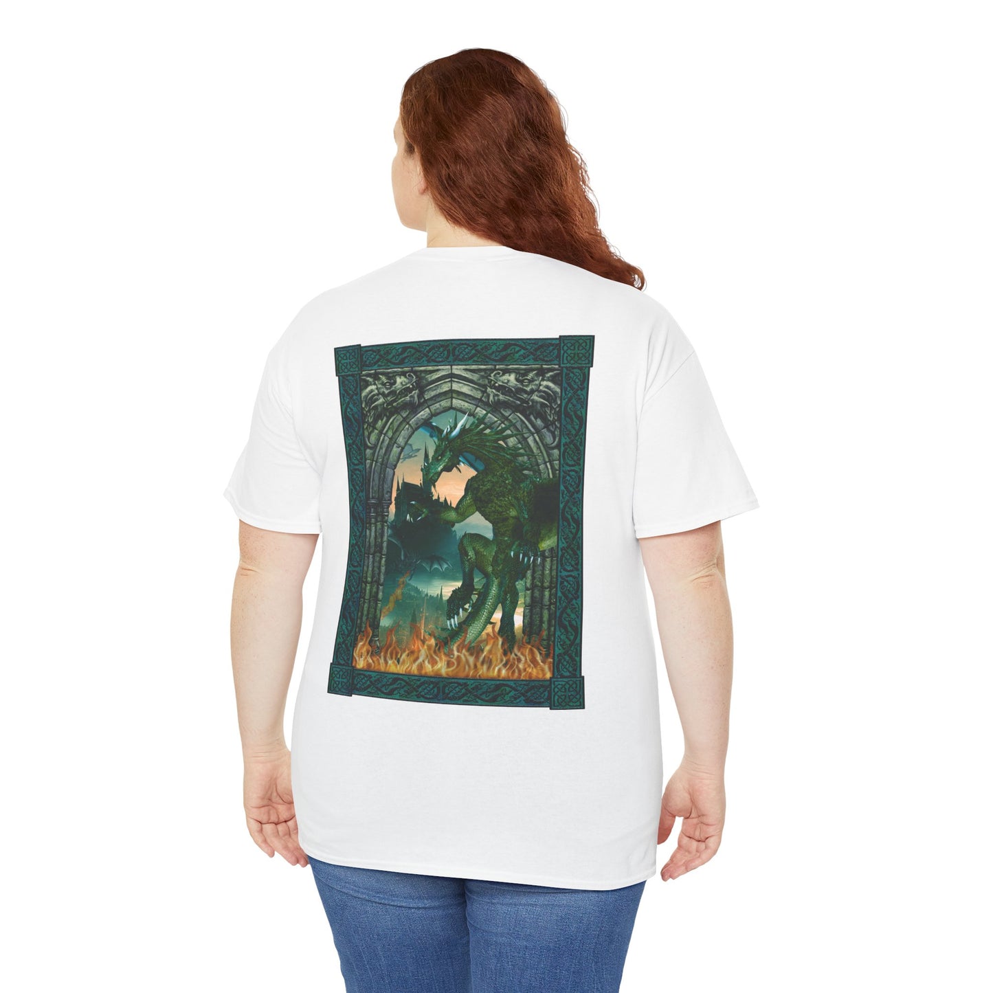 Unisex Heavy Cotton Tee:  Emerald Dragons [Dragon Eye]