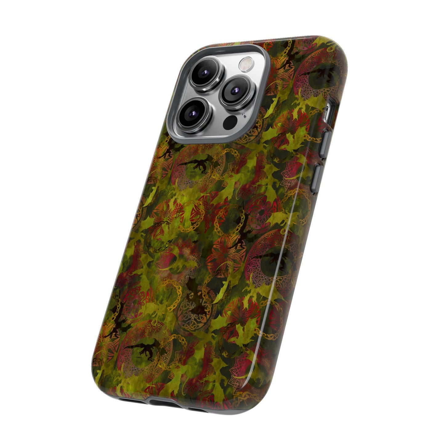 Apple I-Phone 14 (Series) Tough Case-Phone Case: Dragons [Green Panel]
