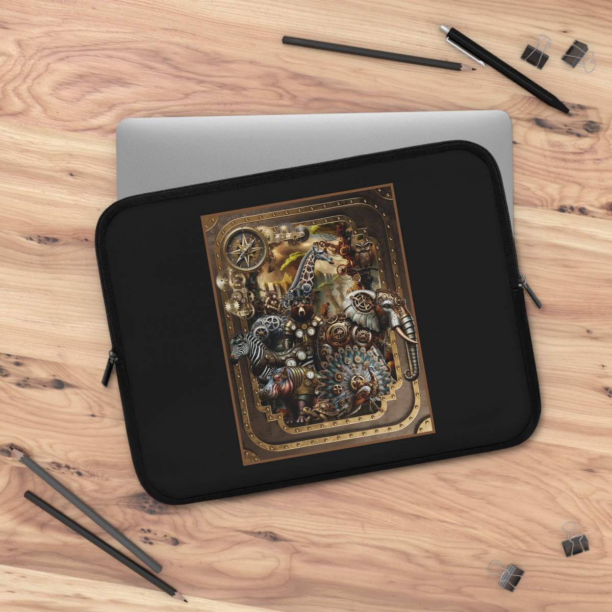 Laptop Sleeve (Sizes: &nbsp;13", 15", 17"):  Steampunk Menagerie [Animals-Panel]