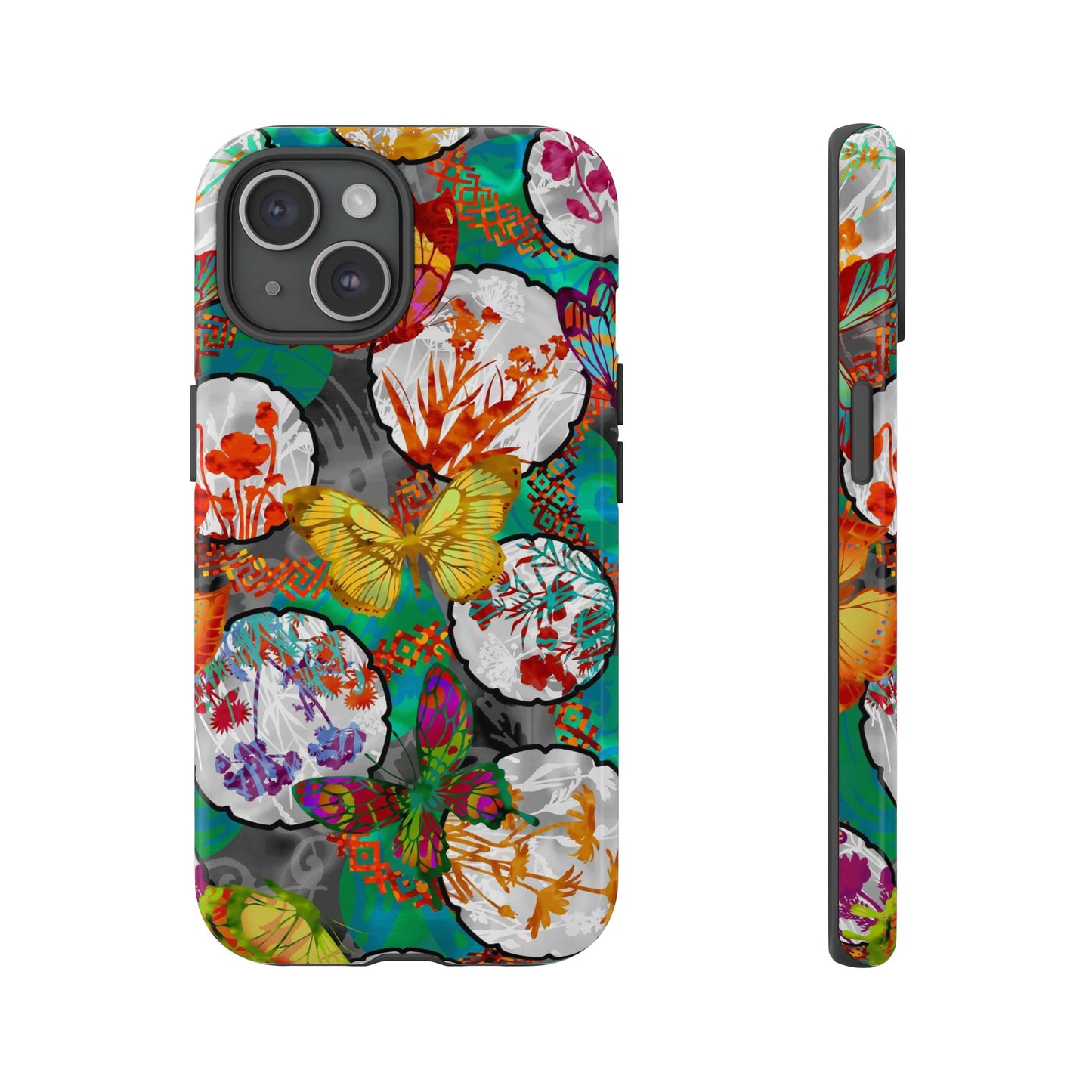 Apple I-Phone 15 (Series)-Tough Case-Phone Case: Dreamscapes [Green Butterflies]