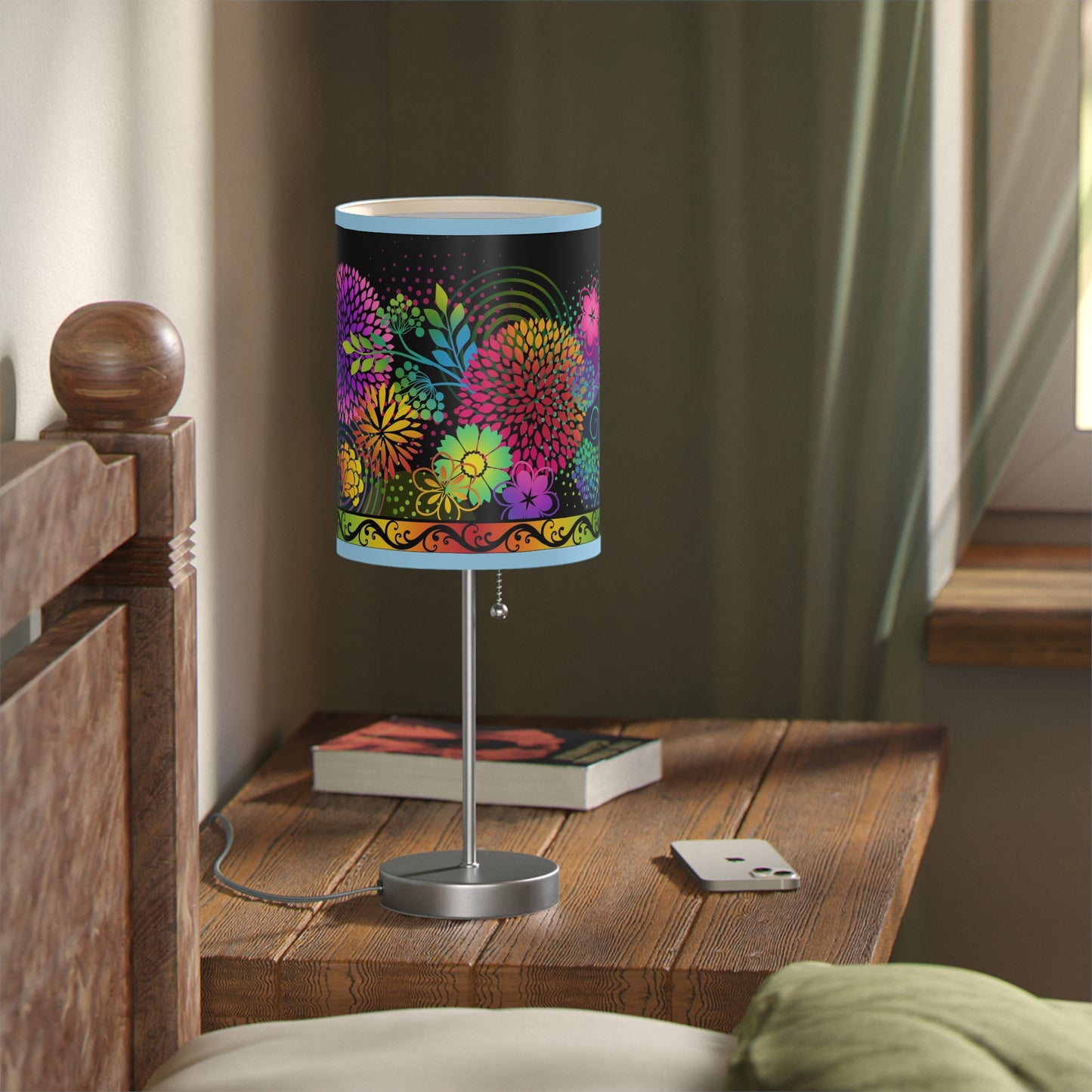 Table Lamp: Silver Base-Unusual Garden [Bright Flower Border]