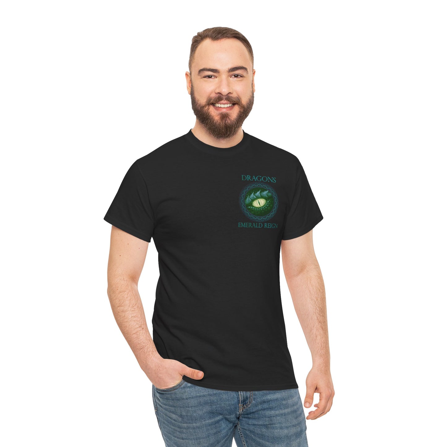 Unisex Heavy Cotton Tee:  Emerald Dragons [Dragon Eye]