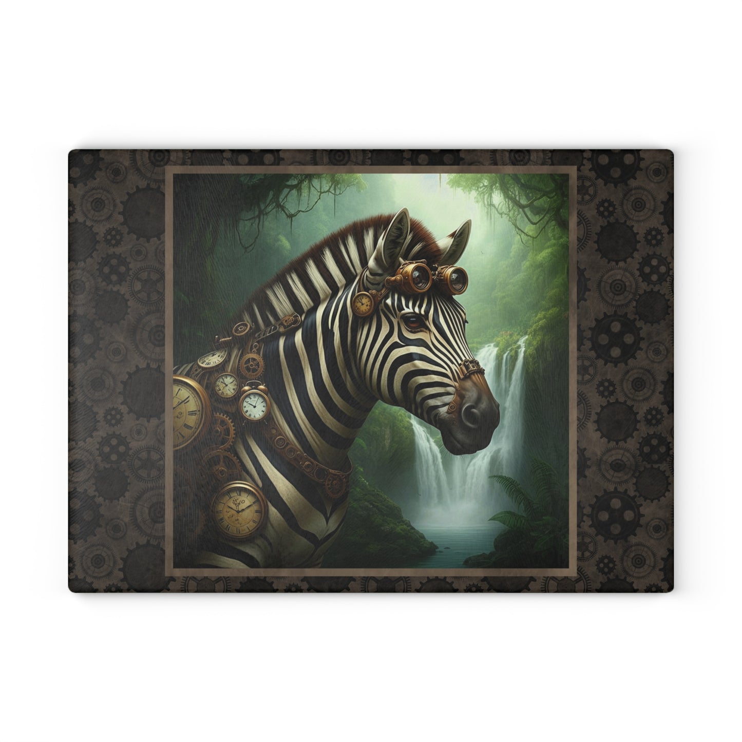 Glass Cutting Board (11"x15"):  Steampunk Animals [Zebra}