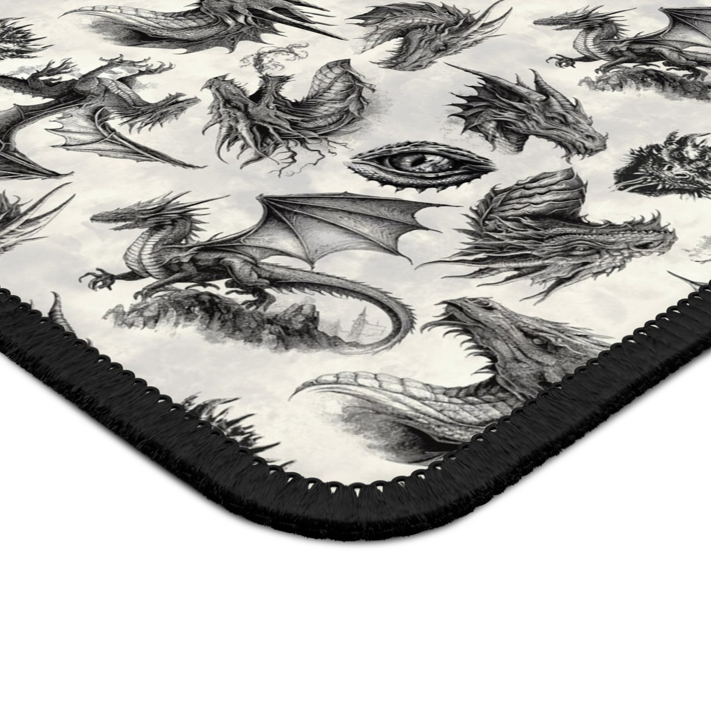 Mouse Pad-Gaming;  9x7 - Emerald Dragons [Dragon Etching - B/W]