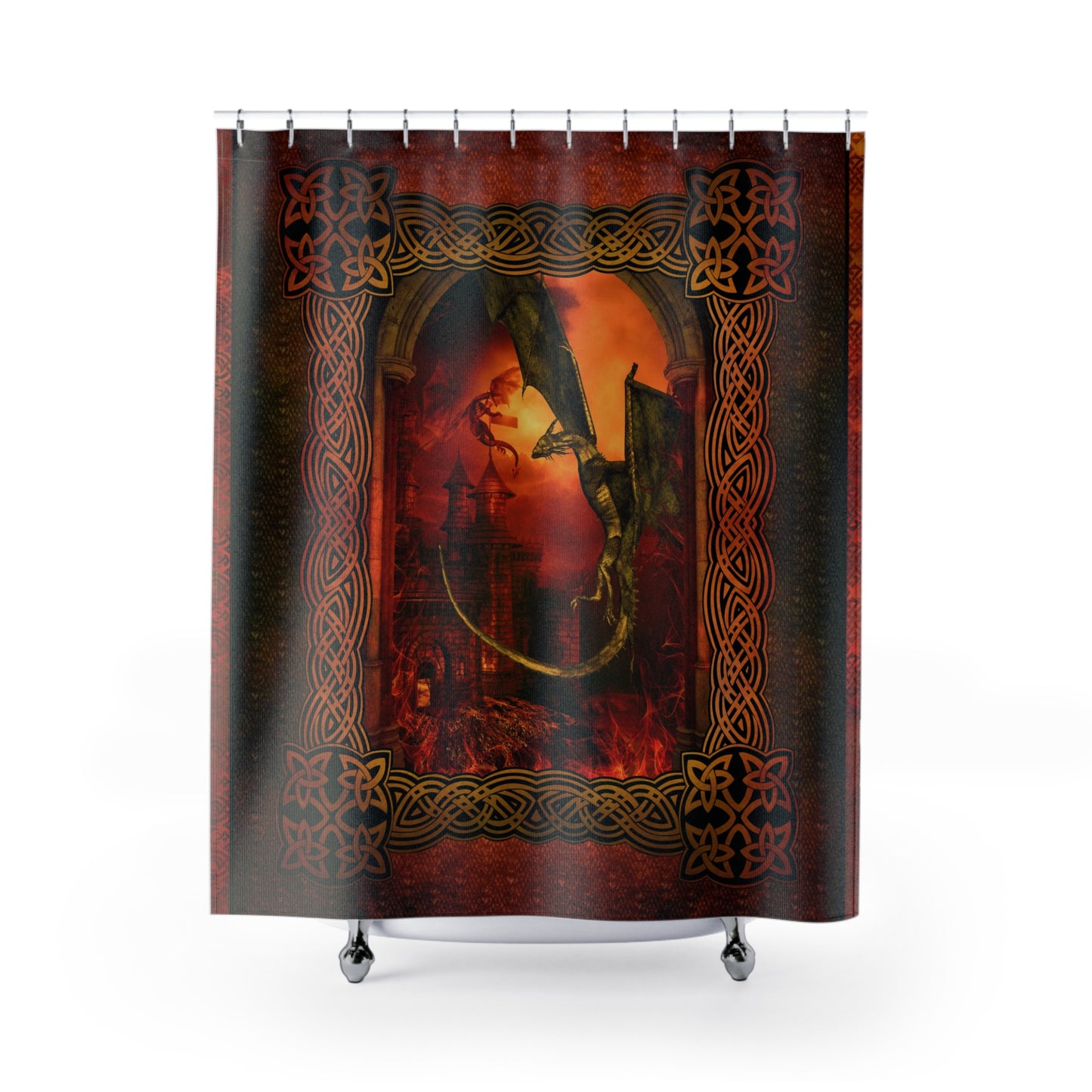 Dragon Shower Curtain – Gothic Celtic Frame Fantasy Bath Decor