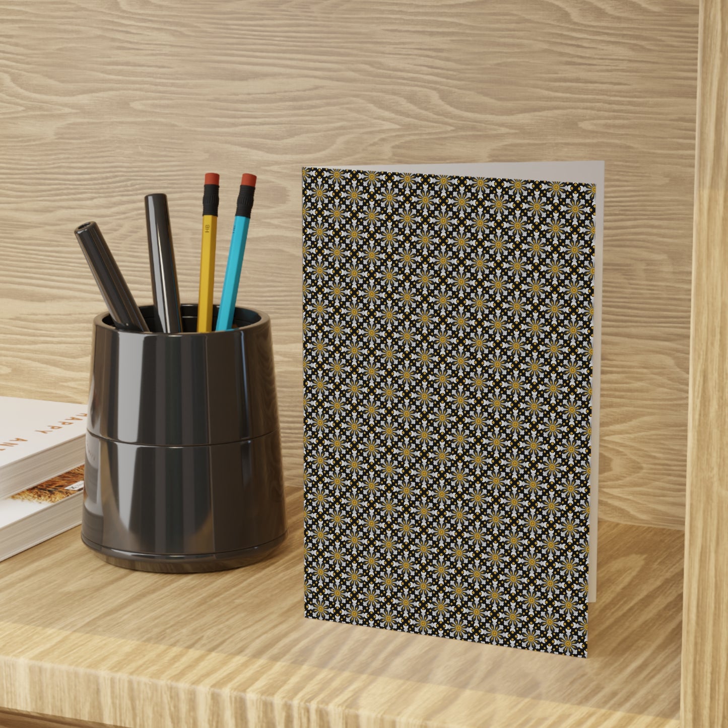 NOTE CARDS: CELESTIAL [STARBURSTS-BLACK/GOLD]