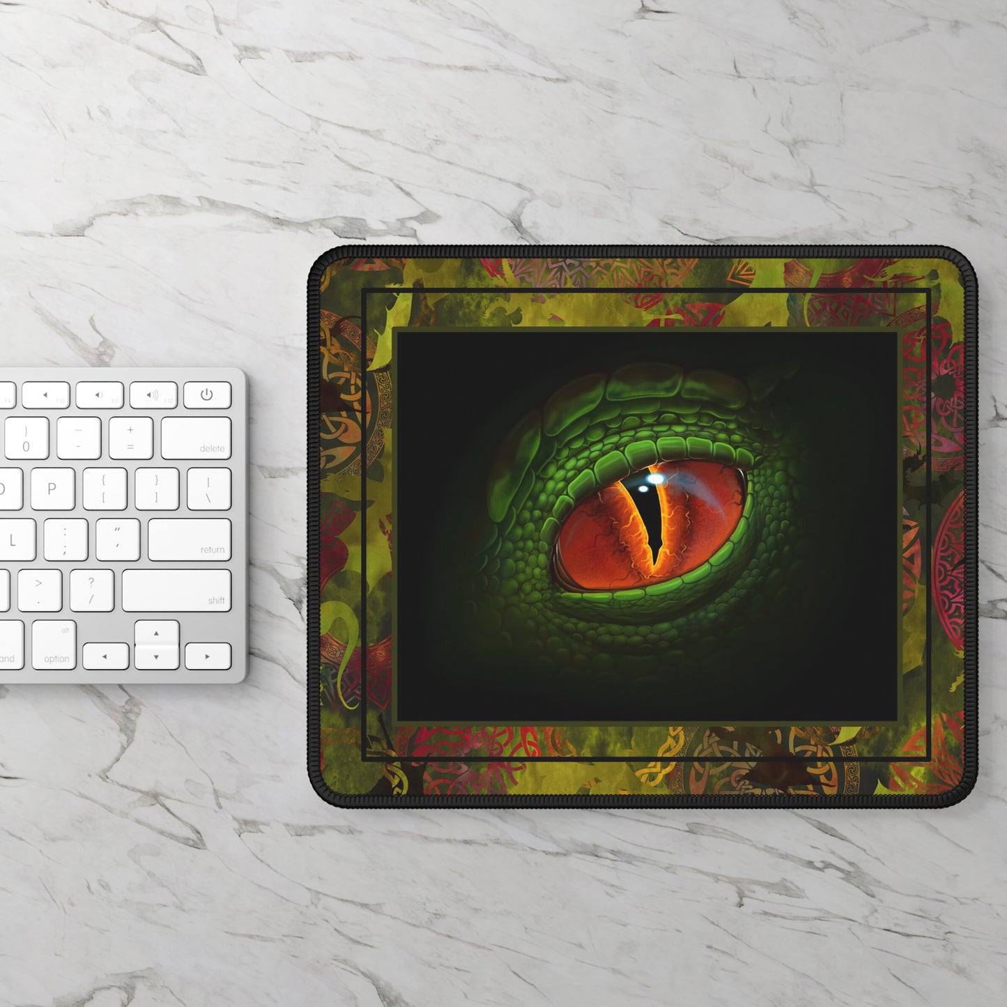 Mouse Pad-Gaming;  9x7 - "Dragons"  [Green Tonal-Green Eye]