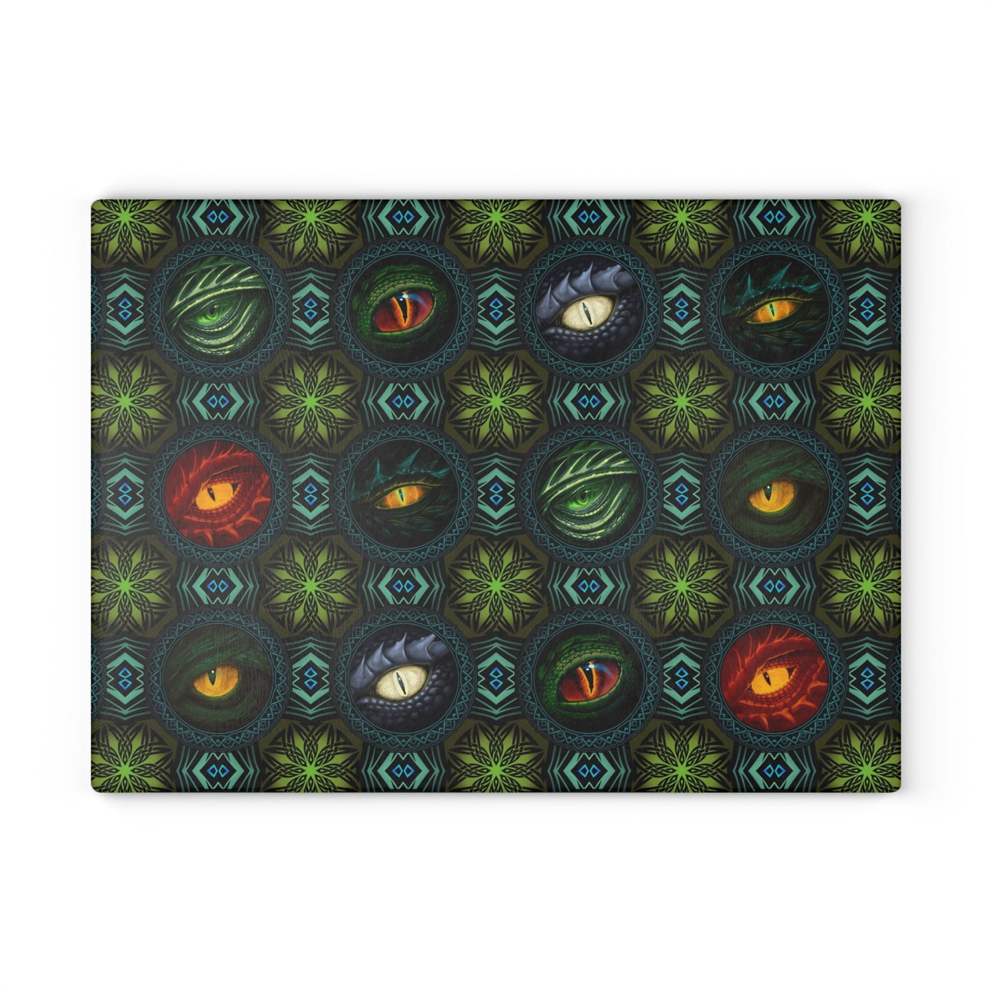 Glass Cutting Board (11"x15"):  Emerald Dragons [Eyes]