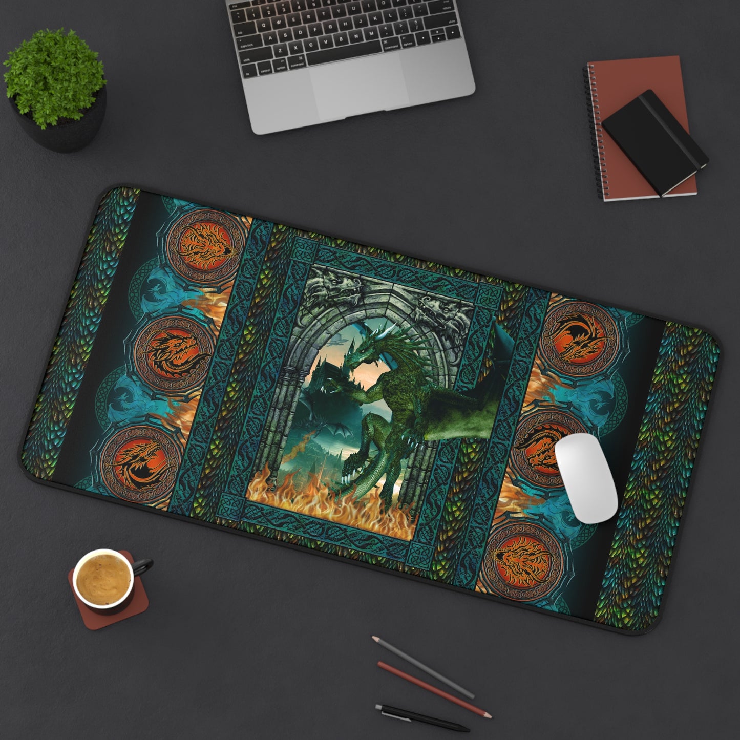 Desk Mat (23x13):  Emerald Dragons [Dragon Panel]