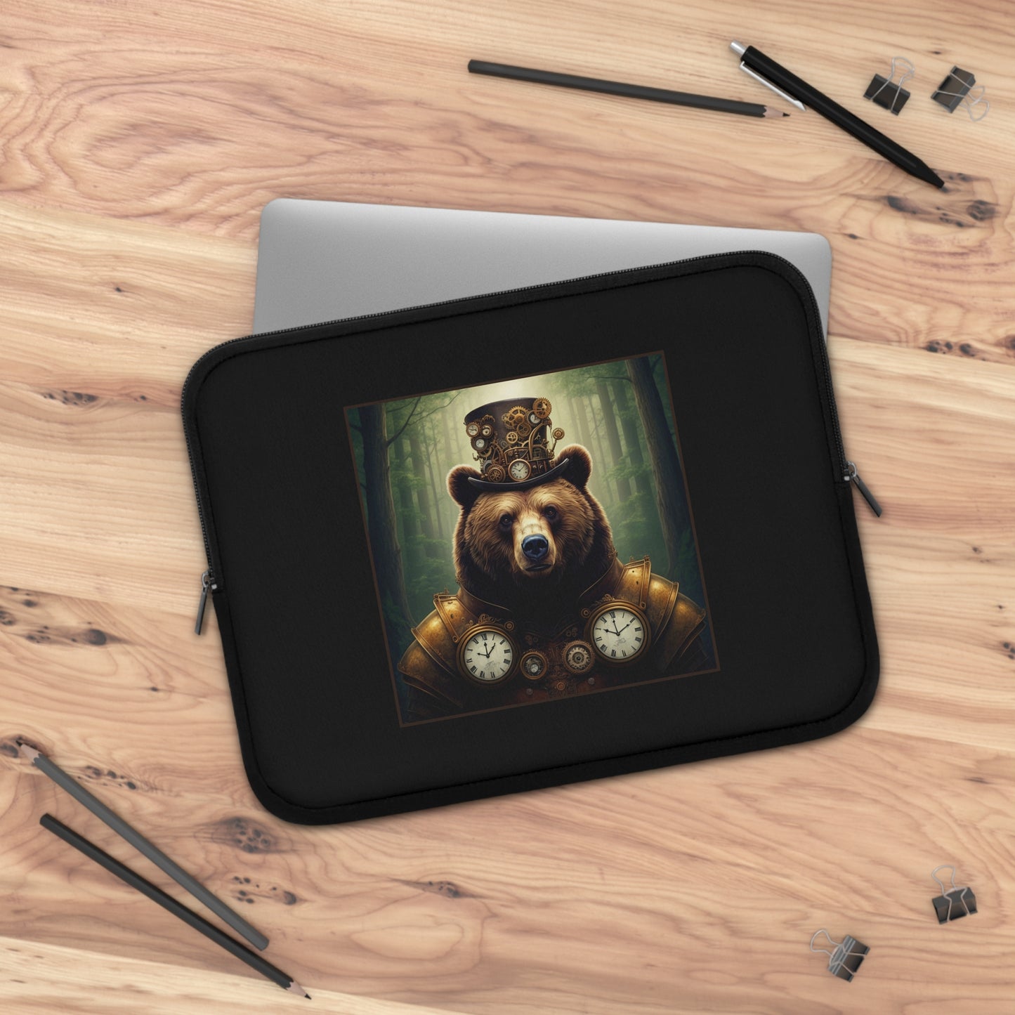Laptop Sleeve (Sizes: 13", 15", 17"):  Steampunk Menagerie [Bear]