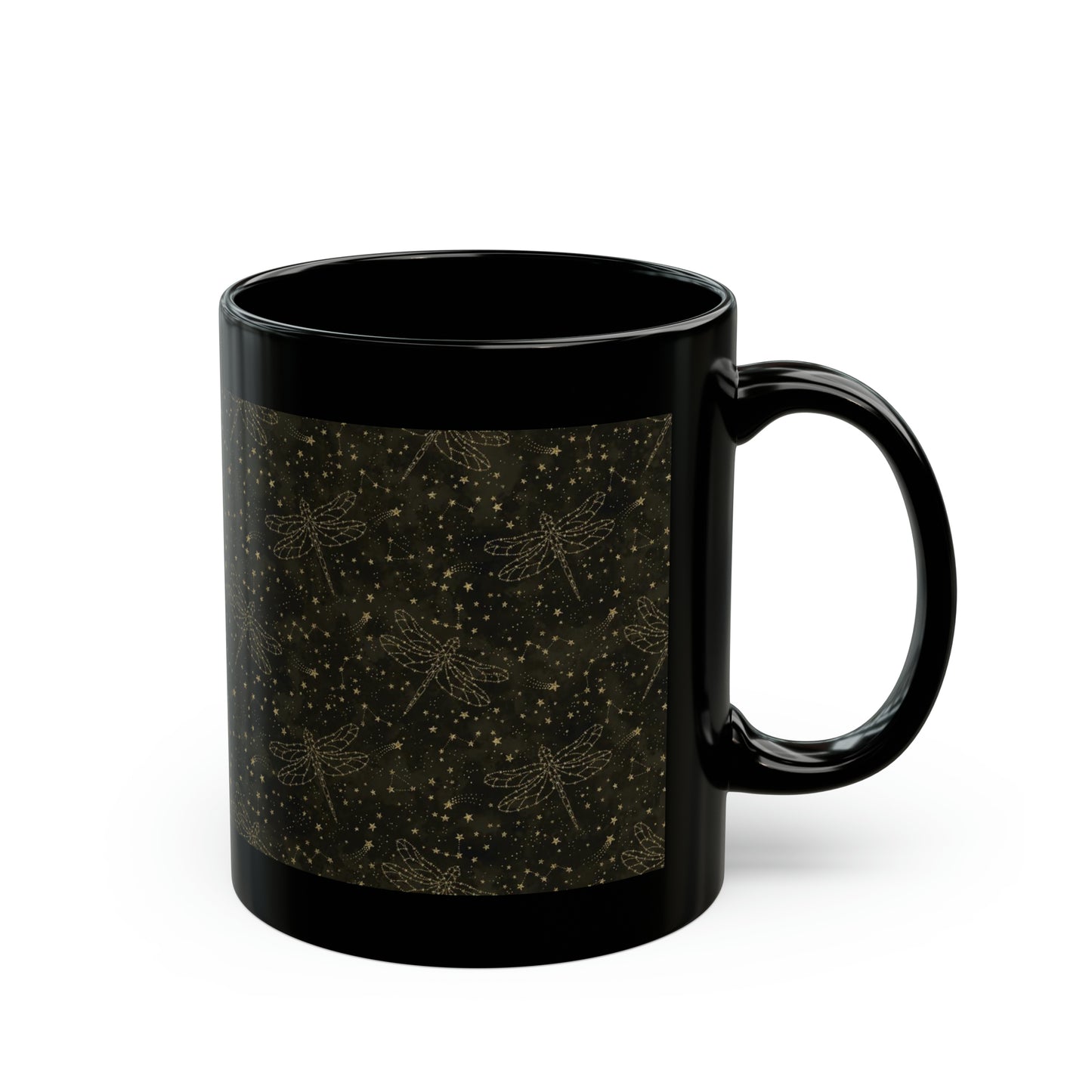 Ceramic Mug:&nbsp; Black;&nbsp; The Sun, The Moon, And The Stars [Dragonflies]