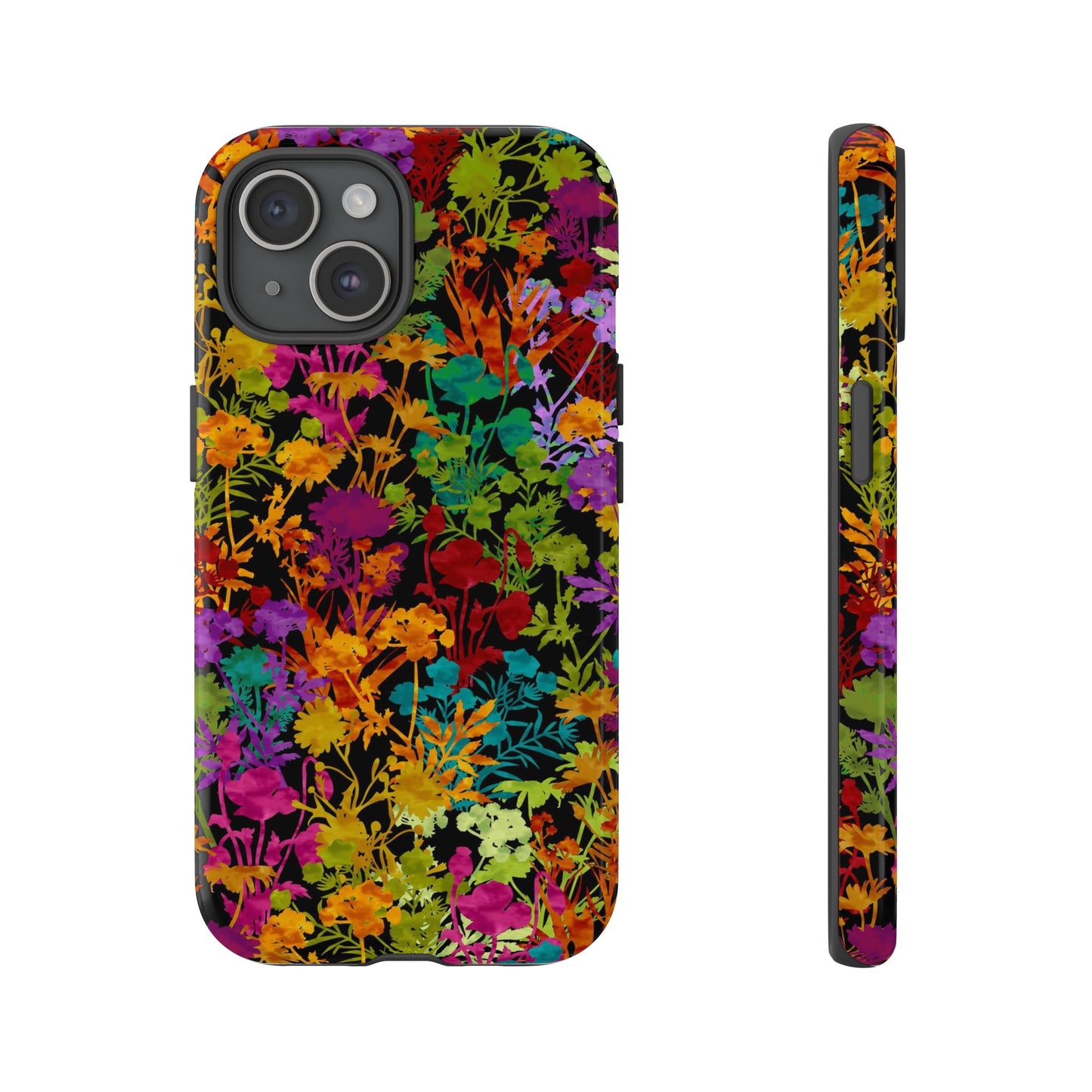 Apple I-Phone 15(Series)-Tough Case-Phone Case:  Dreamscapes [Field of Flowers-Black]