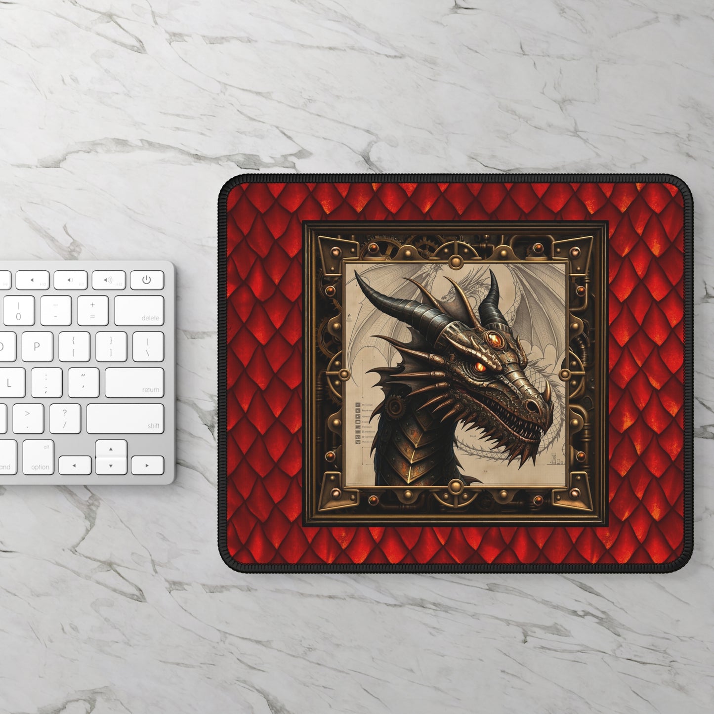 Mouse Pad-Gaming;  9x7:  Dragons [Steampunk Drageon/Red Scales]
