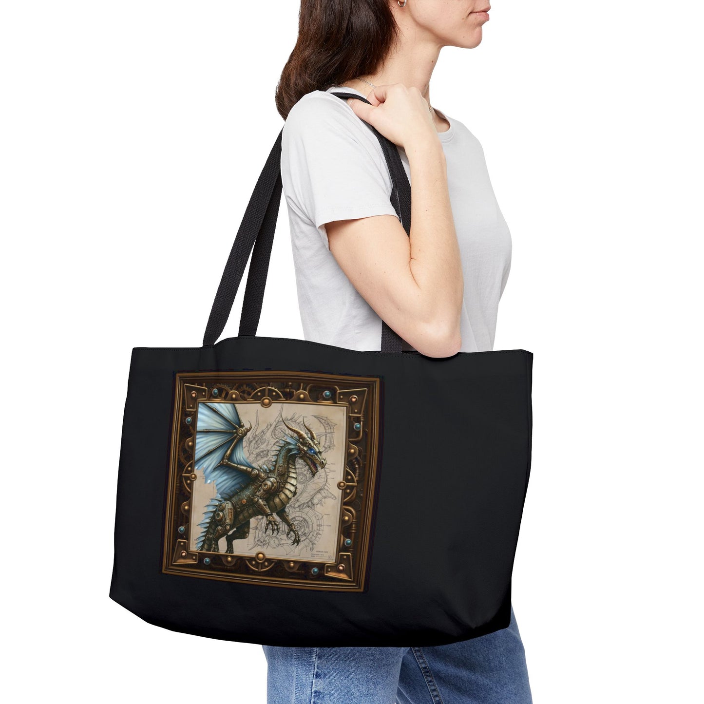 Weekender Tote Bag (Large):  Steampunk Dragons [Dragon Blue Wings]