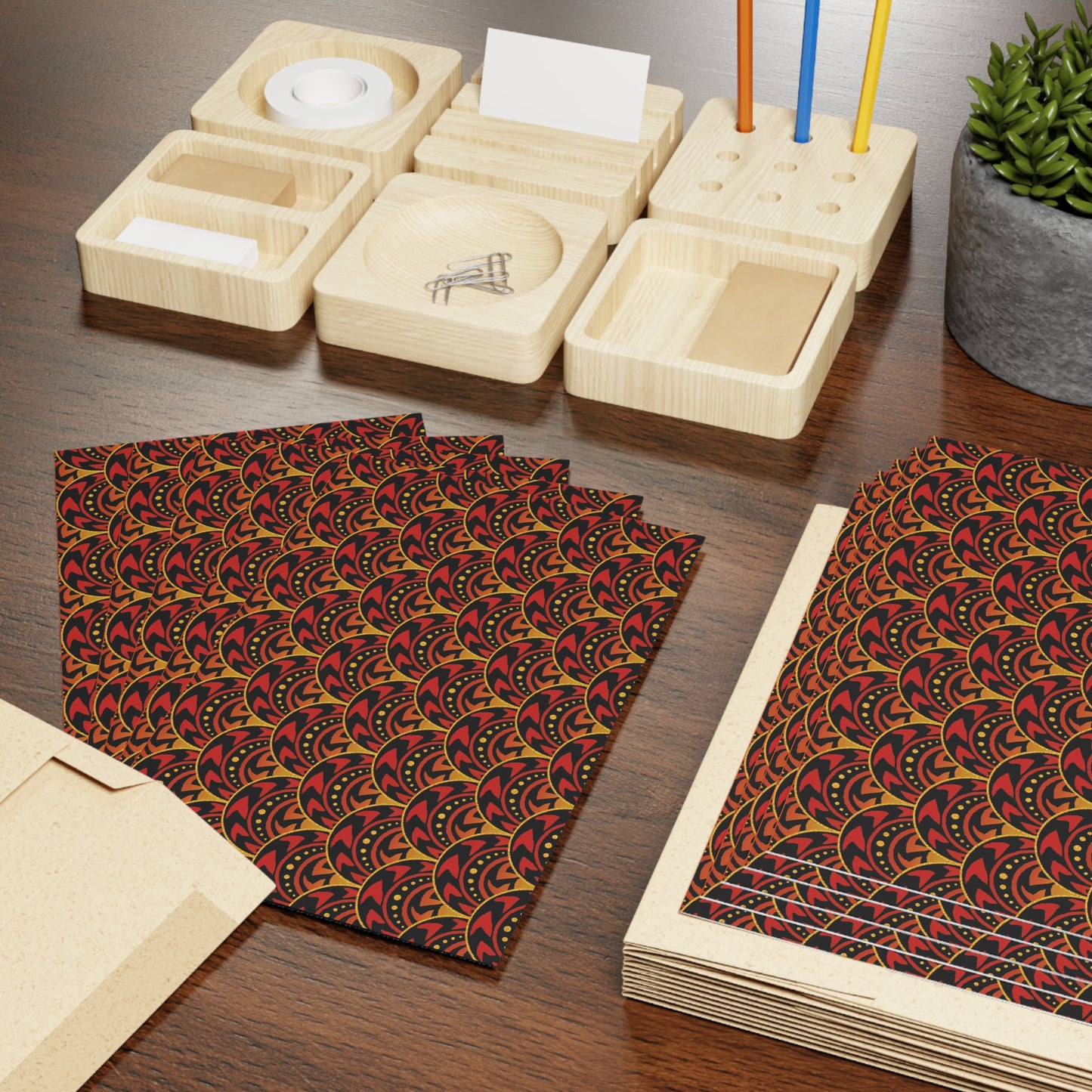 NOTE CARDS: CELSTIAL [Scallops:  Orange/Gold]