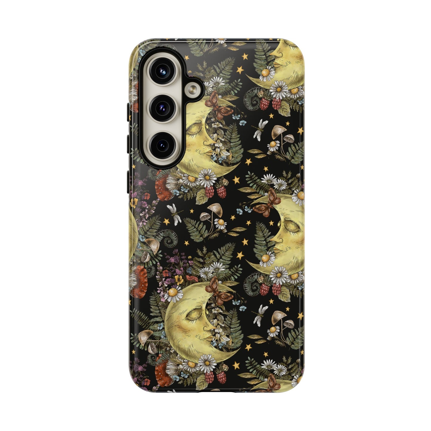 Samsung Galaxy Series Tough Case-Phone Case: The Sun, The Moon, And The Stars [Celestial Moon with Flowers]