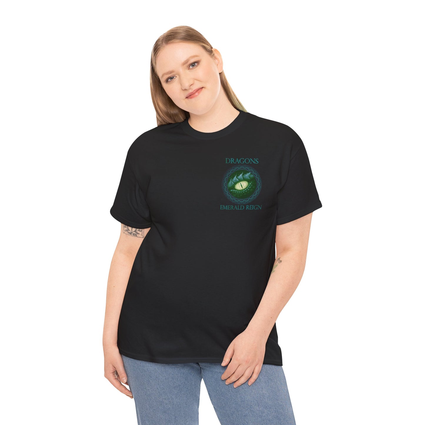 Unisex Heavy Cotton Tee:  Emerald Dragons [Dragon Eye]