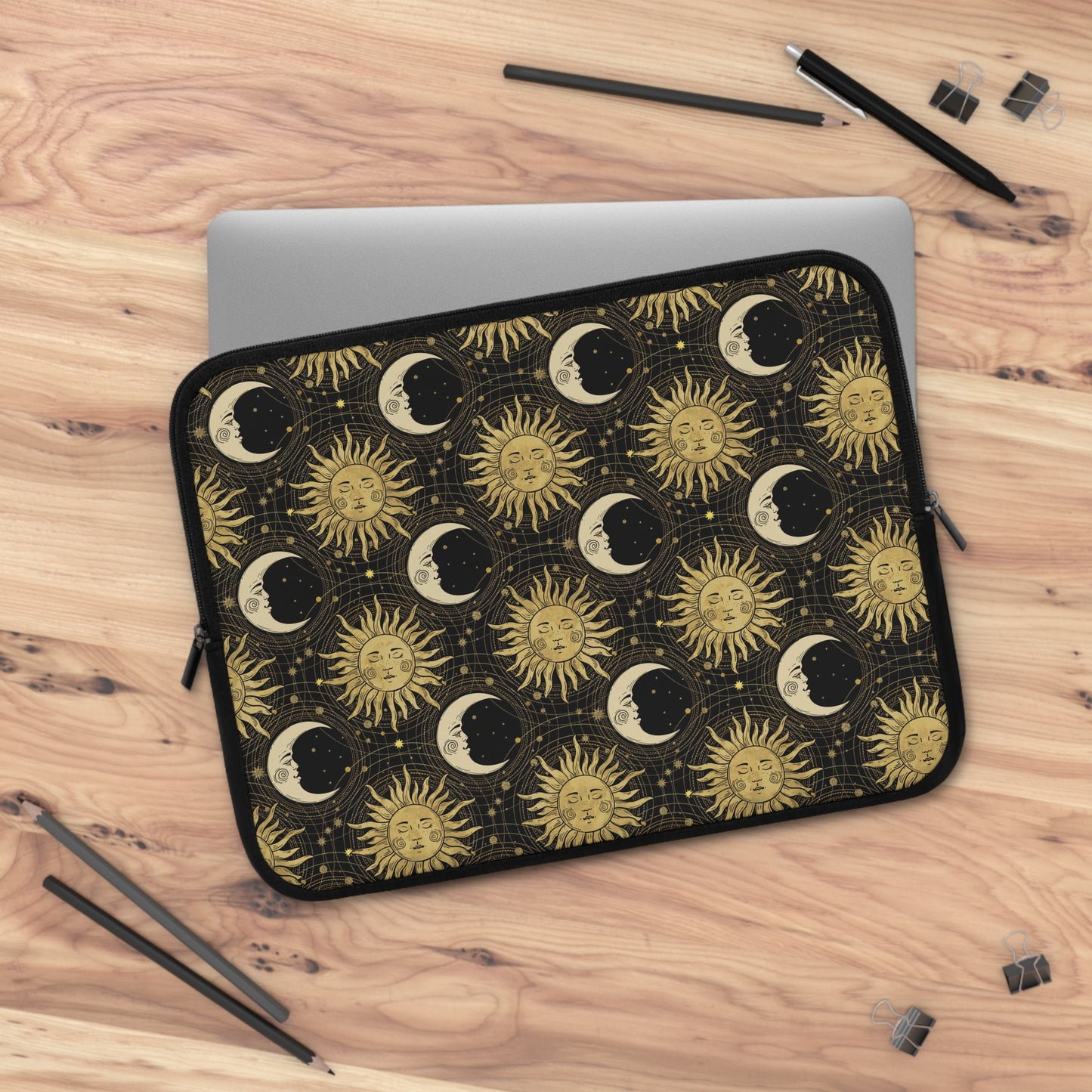 Laptop Sleeve:  [SUN-MOON-STARS]:  Gold Sun and Moon
