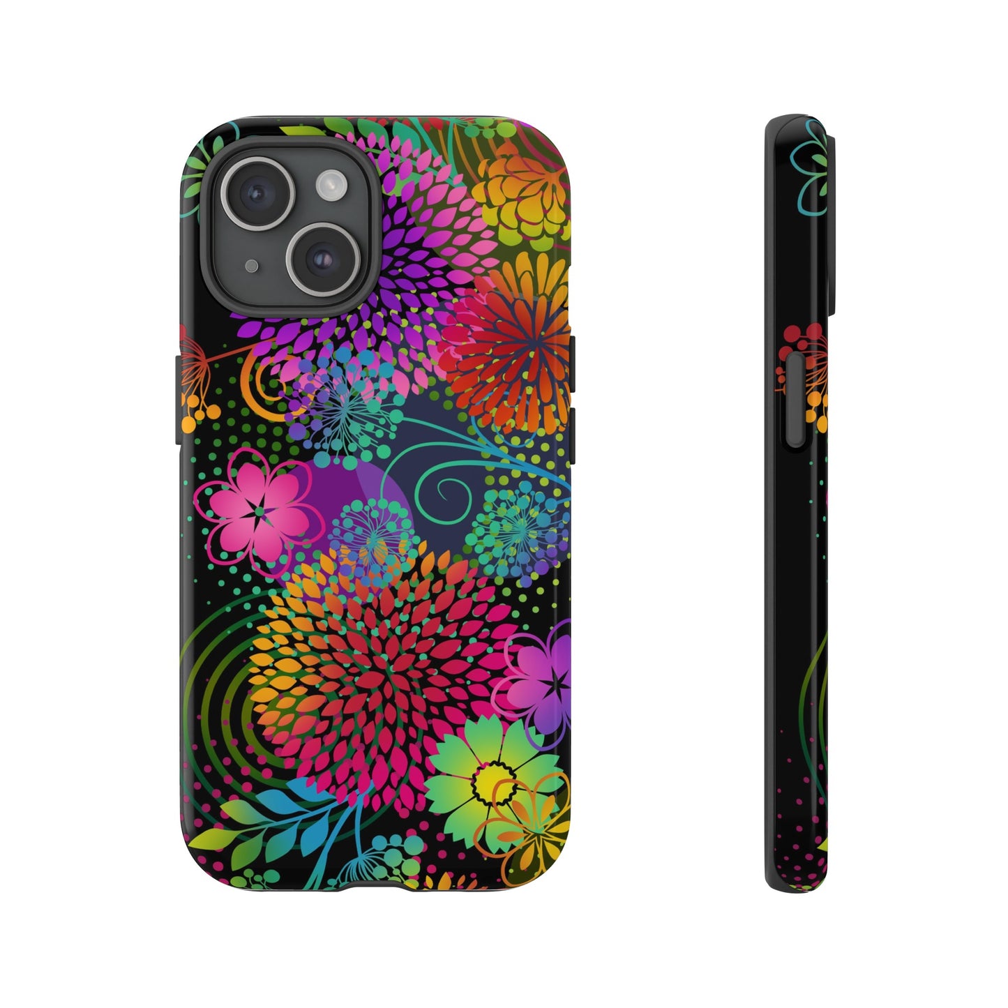 Apple I-Phone 15 Tough Case-Phone Case:  Unusual Garden [Bright Flowers Border]