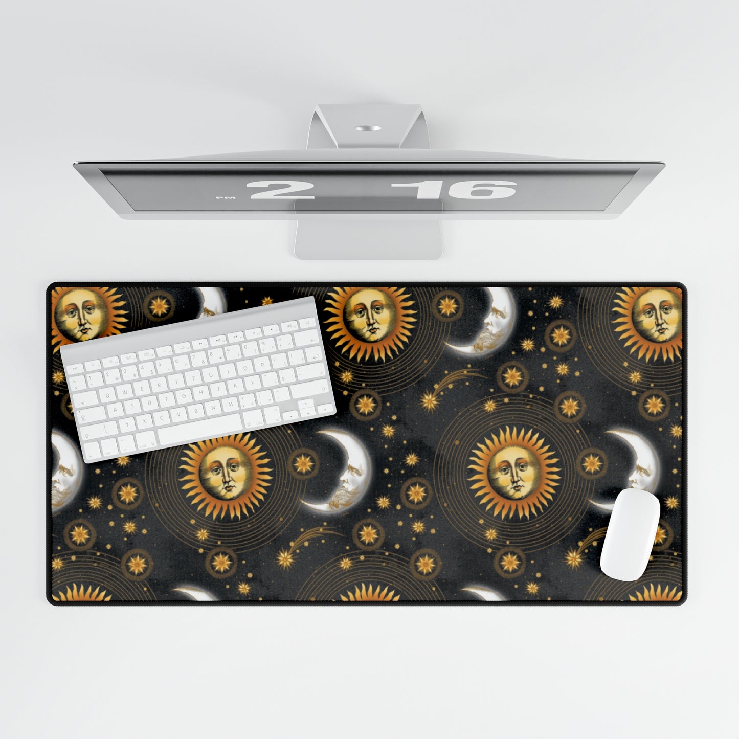 Desk Pad-Gaming;  15.5x31.5:  Celestial [Sun, Moon, Stars-Black Haze]