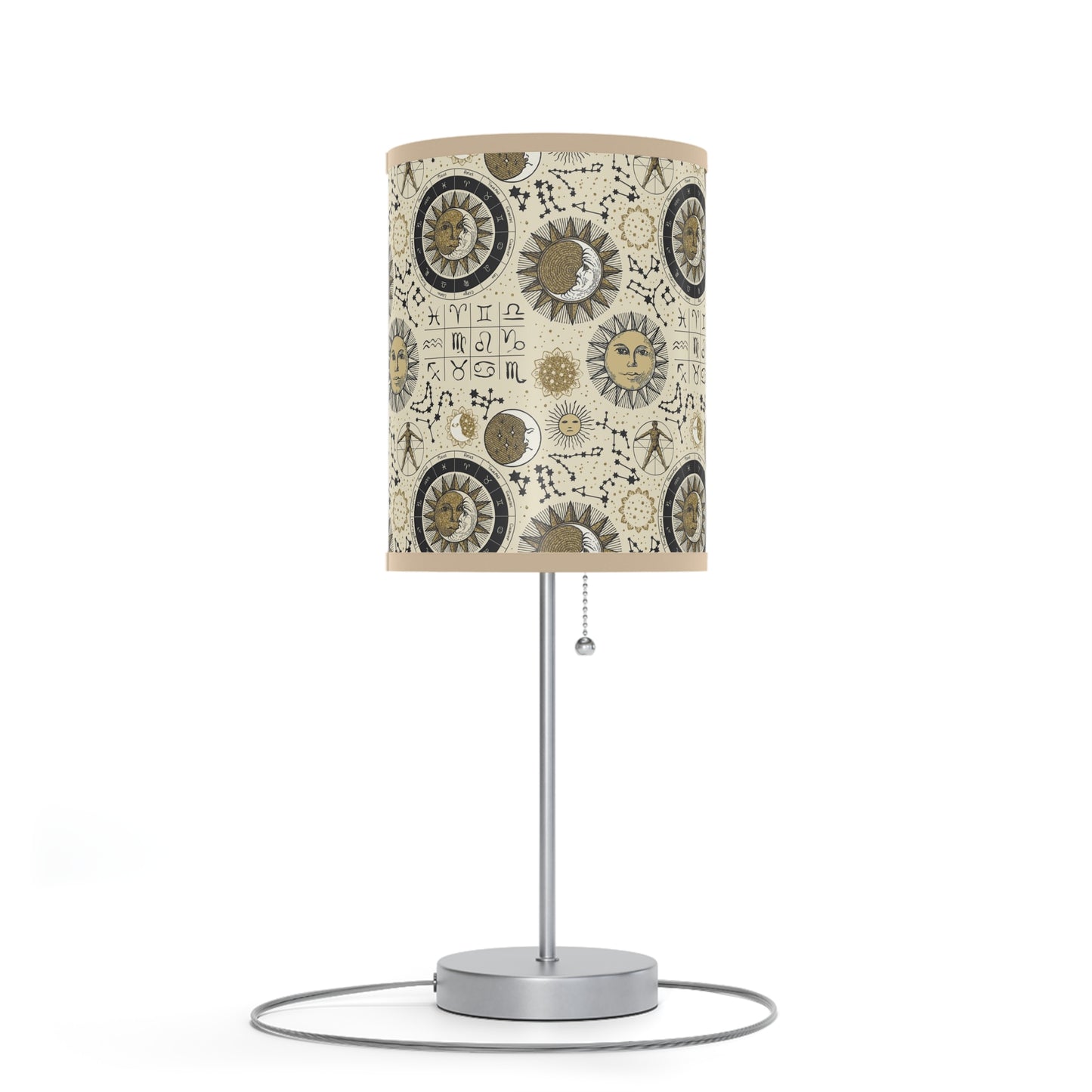 Table Lamp: Silver W/Black Trim; The Sun, The Moon, and The Stars [Zodiac Symbols]