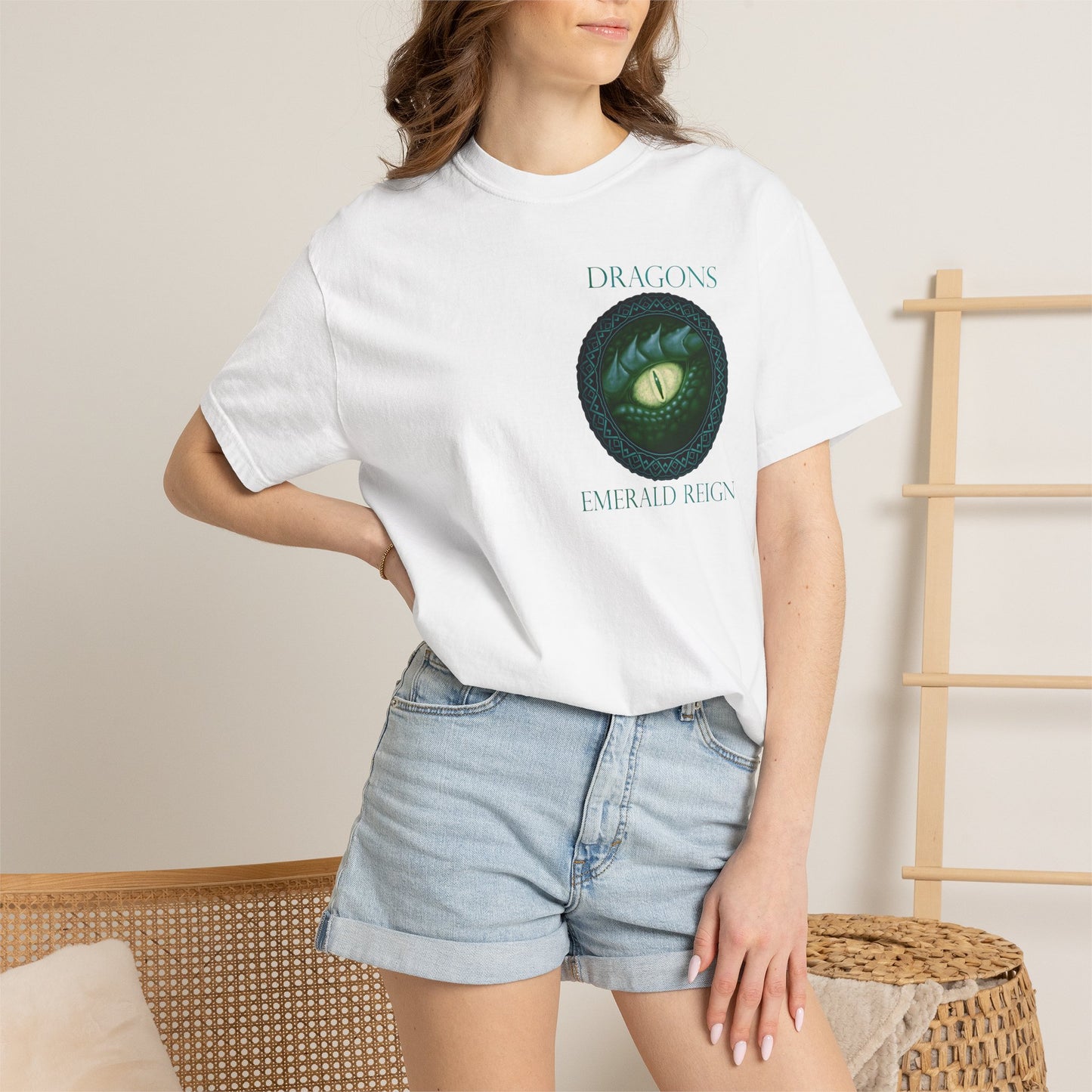 Unisex Heavy Cotton Tee:  "Emerald Dragons" [Banner/Panel]