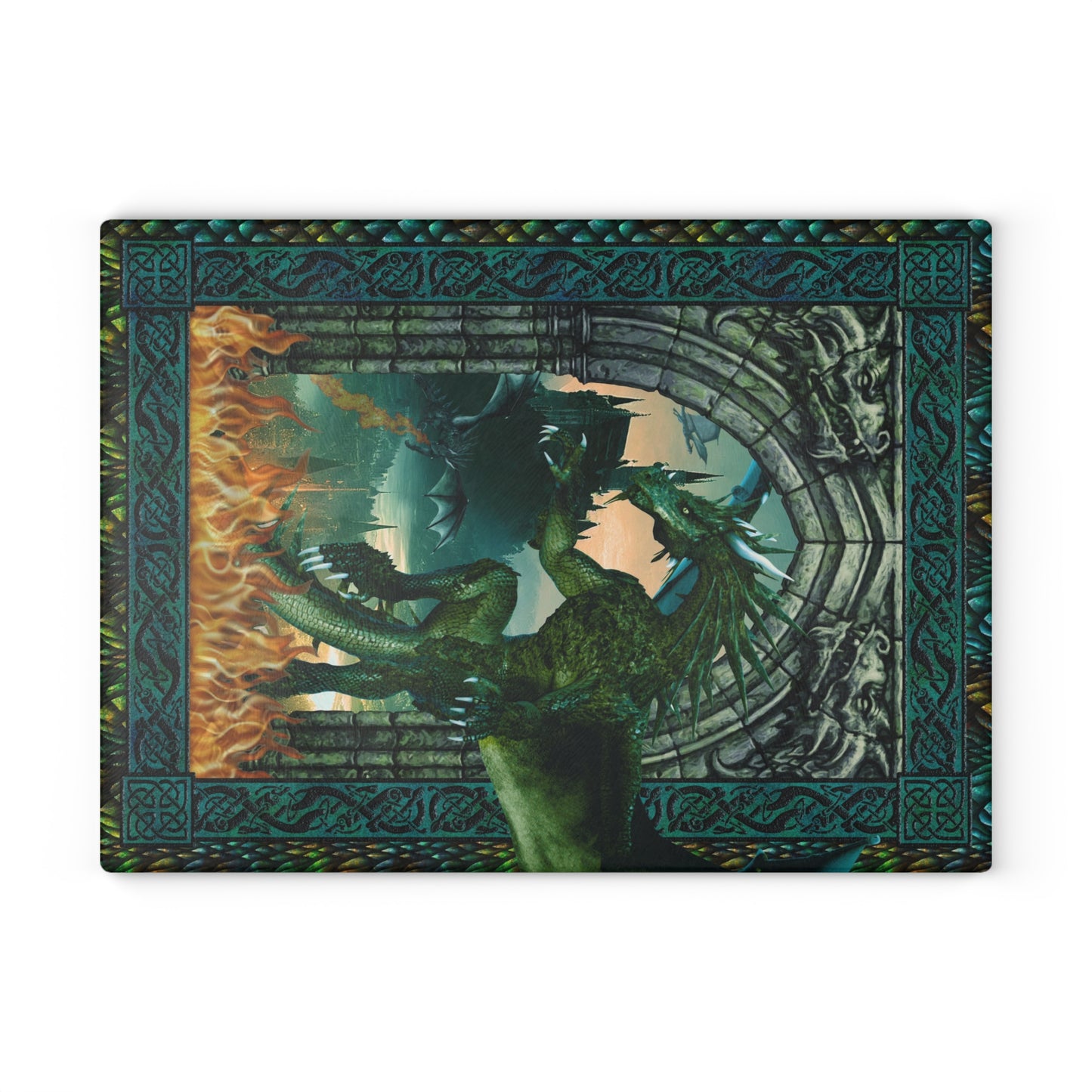 Glass Cutting Board (11"x15"):  Emerald Dragons [Panel]