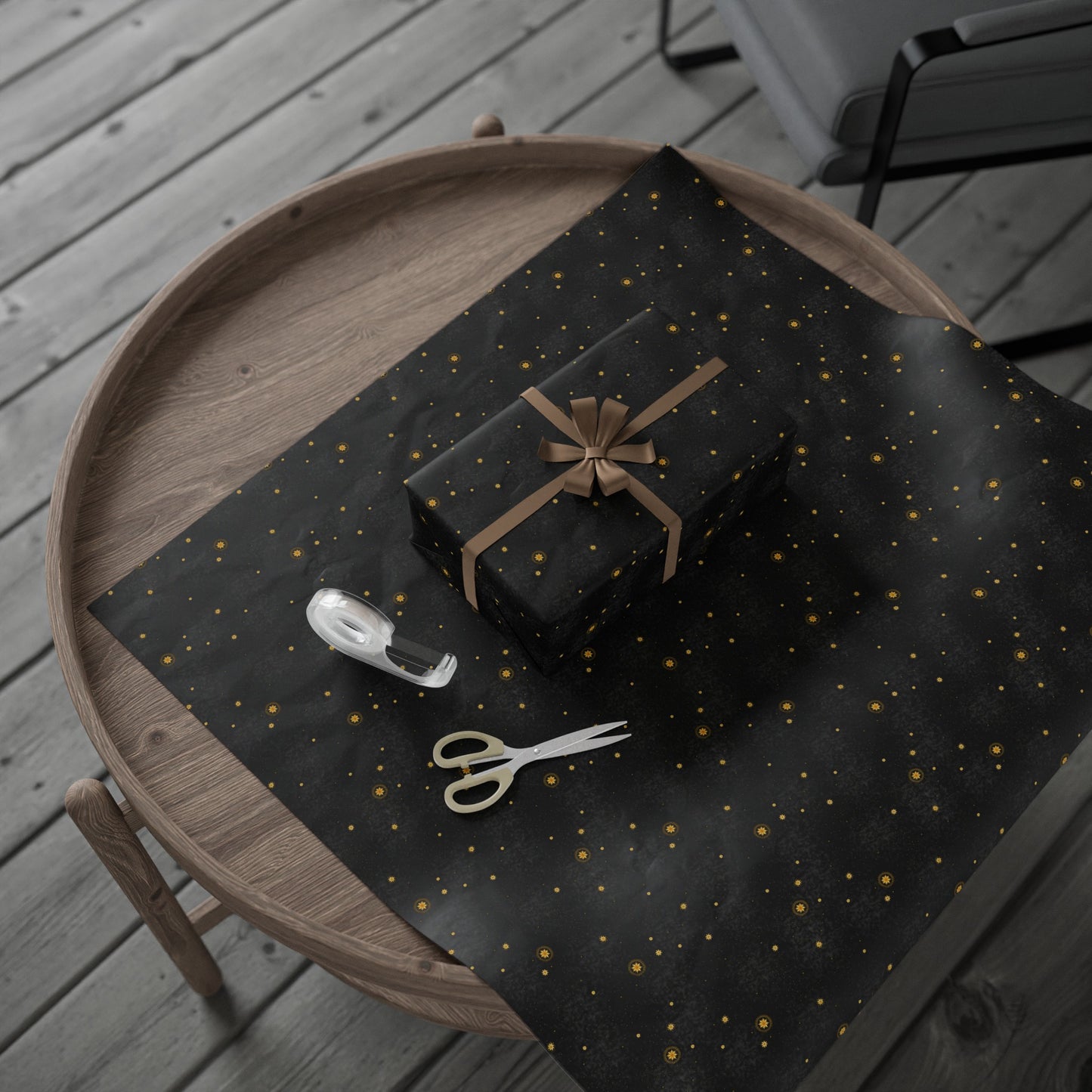 Wrapping Paper:  Celestial [Black Space-Gold Stars]