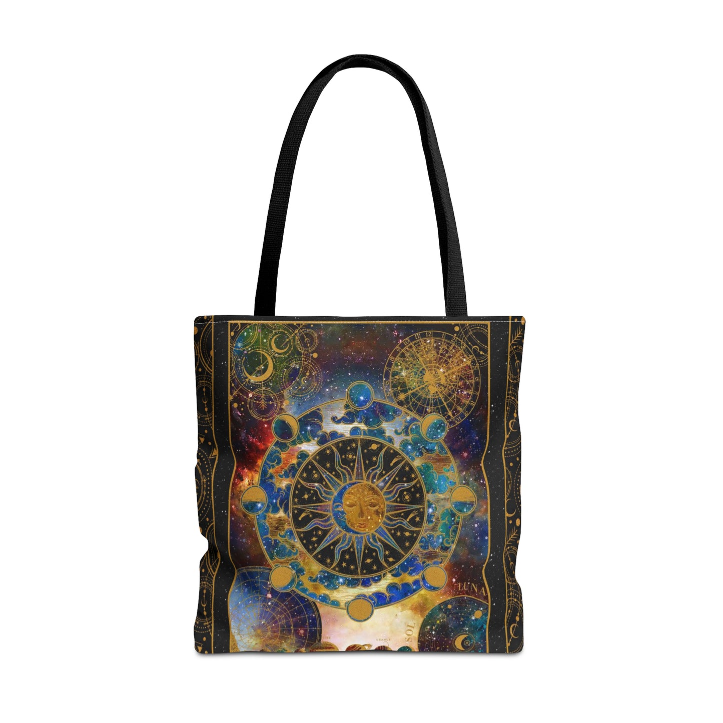 Tote Bag: large-18x18; "Cosmos":  Celestial Panel, Gold Background]