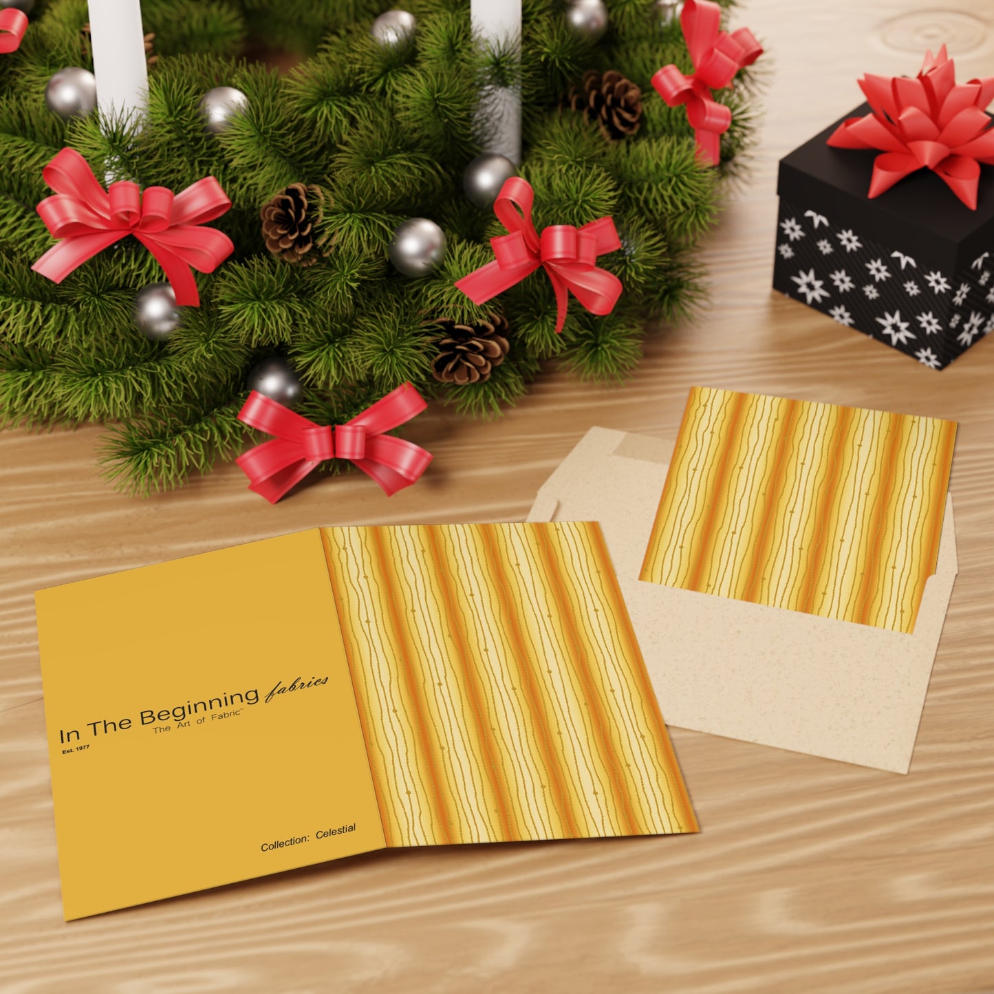 NOTE CARDS: CELSTIAL [STRIPES:  Orange/Gold]
