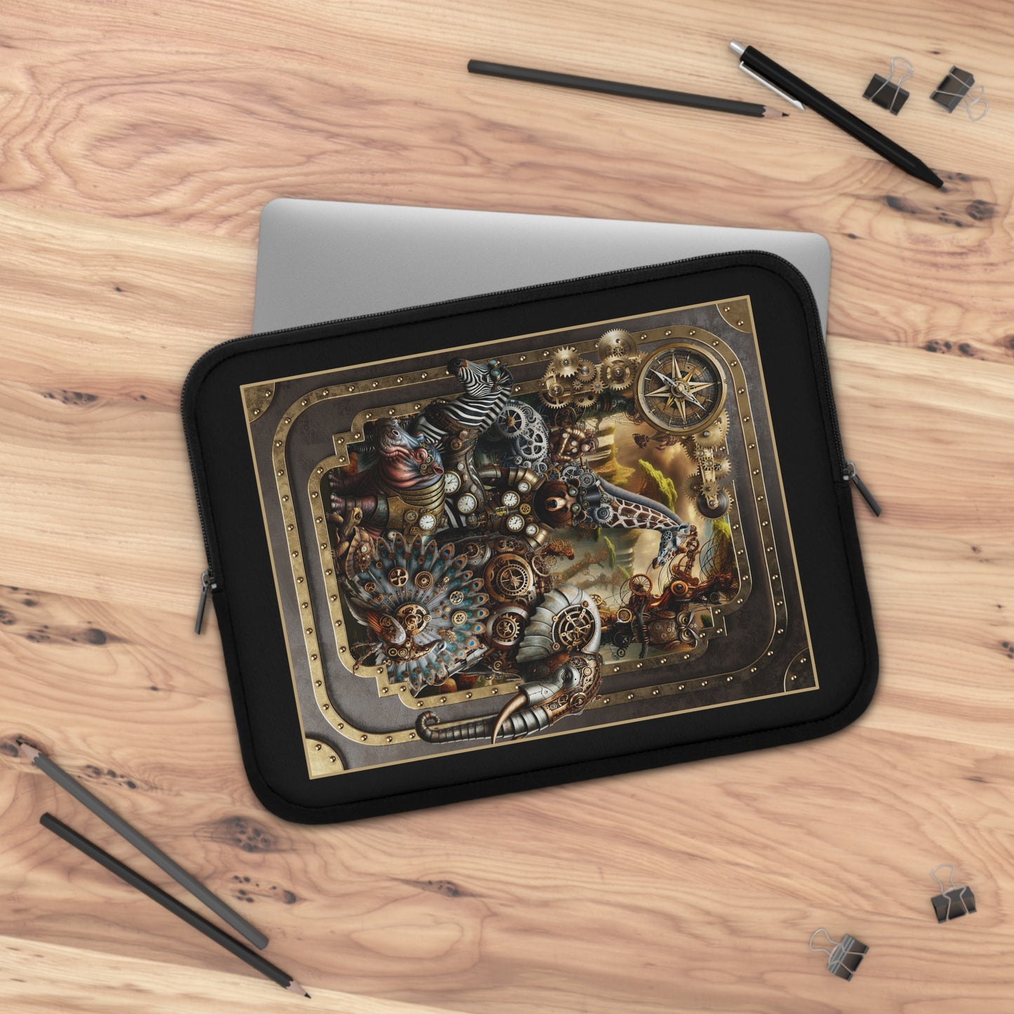 Laptop Sleeve (Sizes:  13", 15", 17"):  Steampunk Animals [Panel]