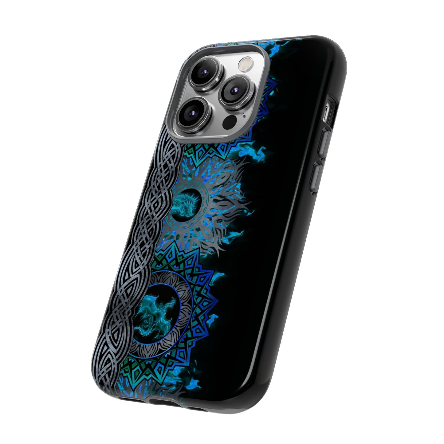 Apple I-Phone 14 (Series) Tough Case-Phone Case: Dragons [Blue Fury Border]