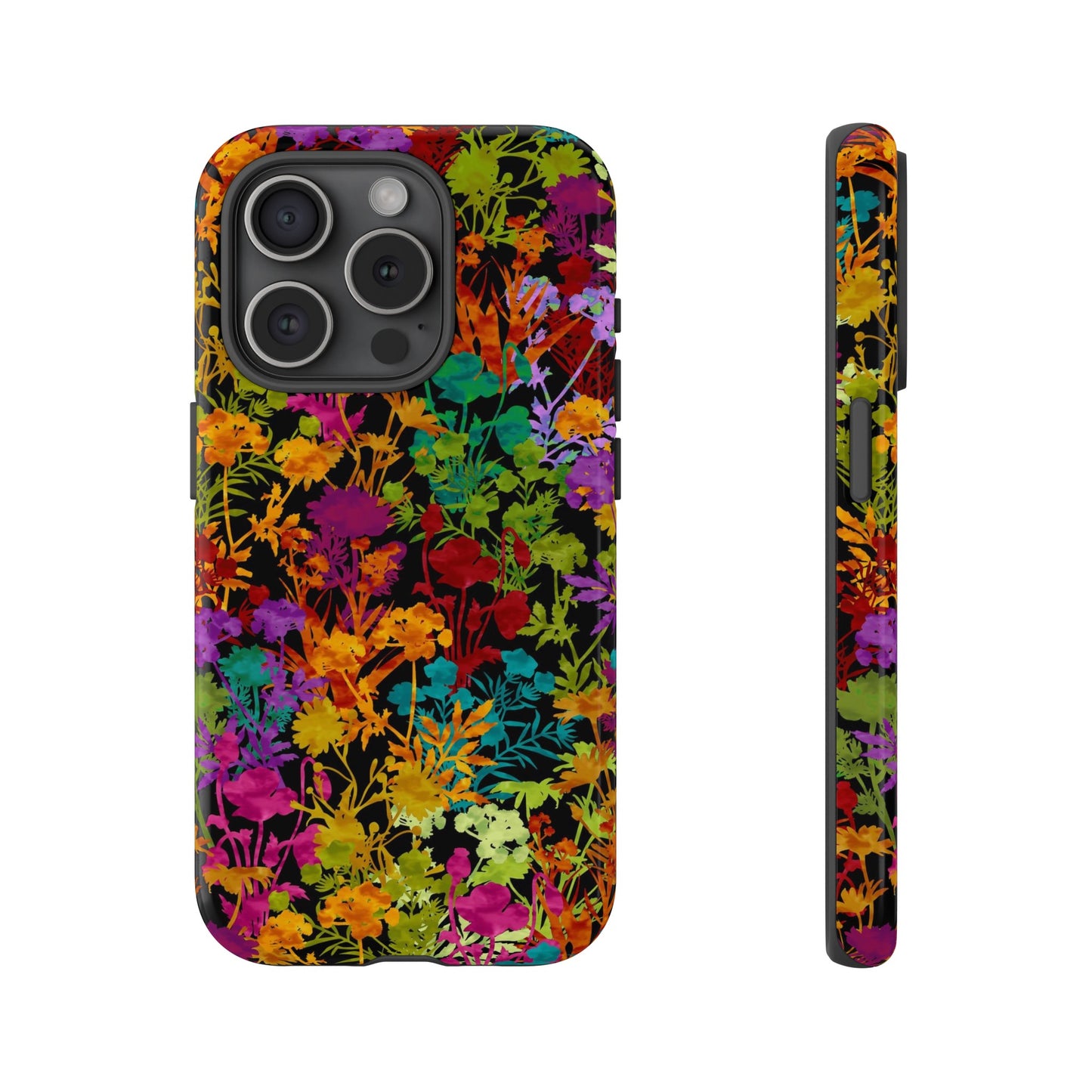 Apple I-Phone 15(Series)-Tough Case-Phone Case:  Dreamscapes [Field of Flowers-Black]