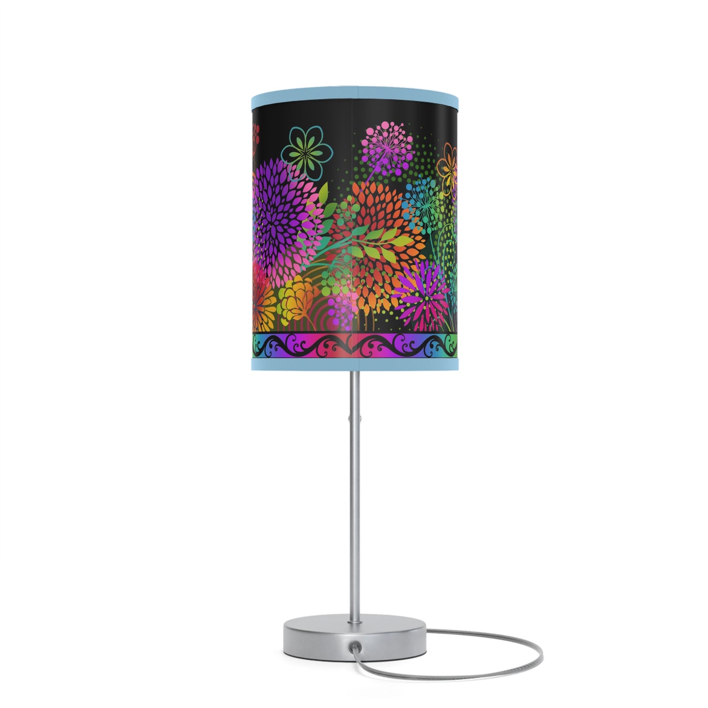Table Lamp: Silver Base-Unusual Garden [Bright Flower Border]