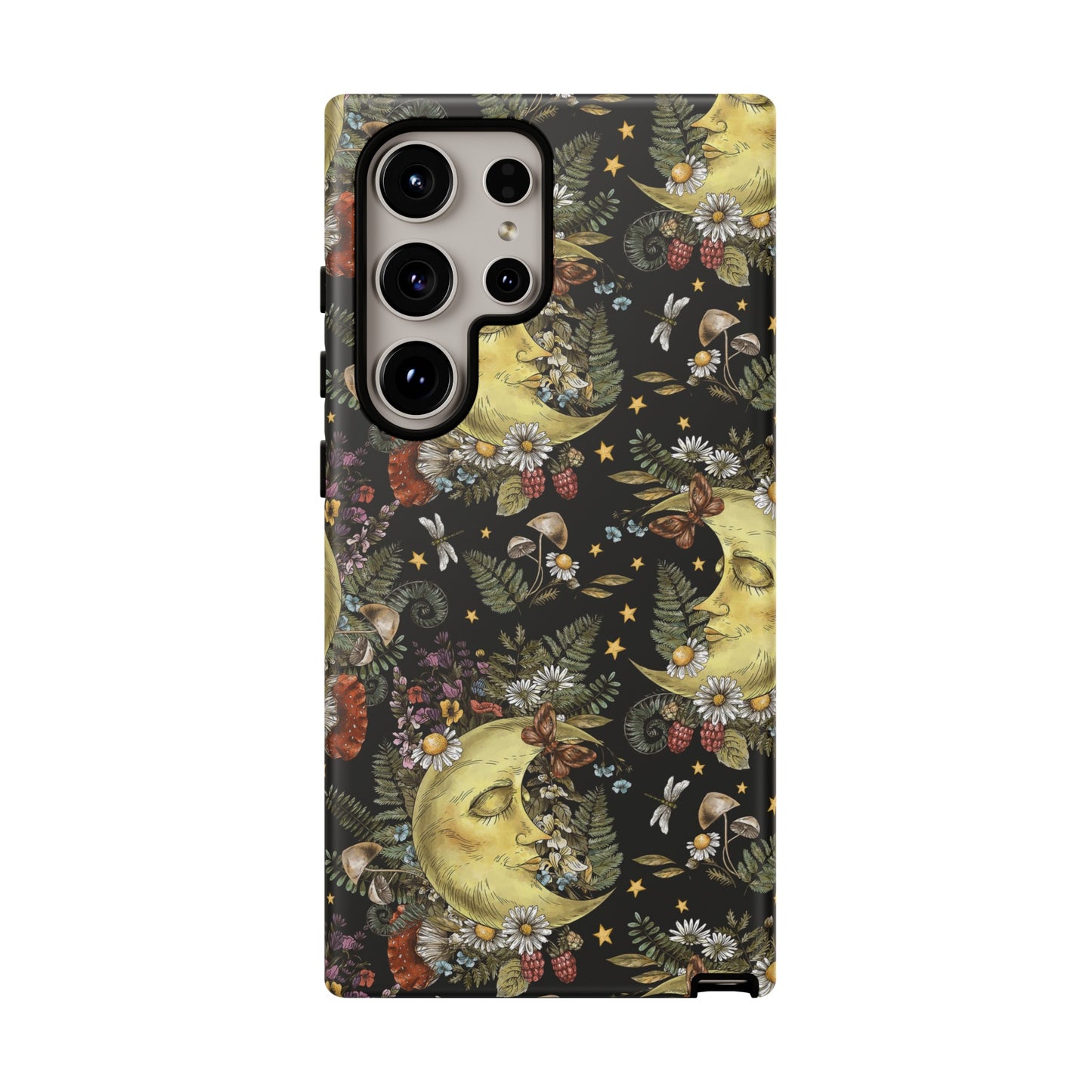 Samsung Galaxy Series Tough Case-Phone Case: The Sun, The Moon, And The Stars [Celestial Moon with Flowers]