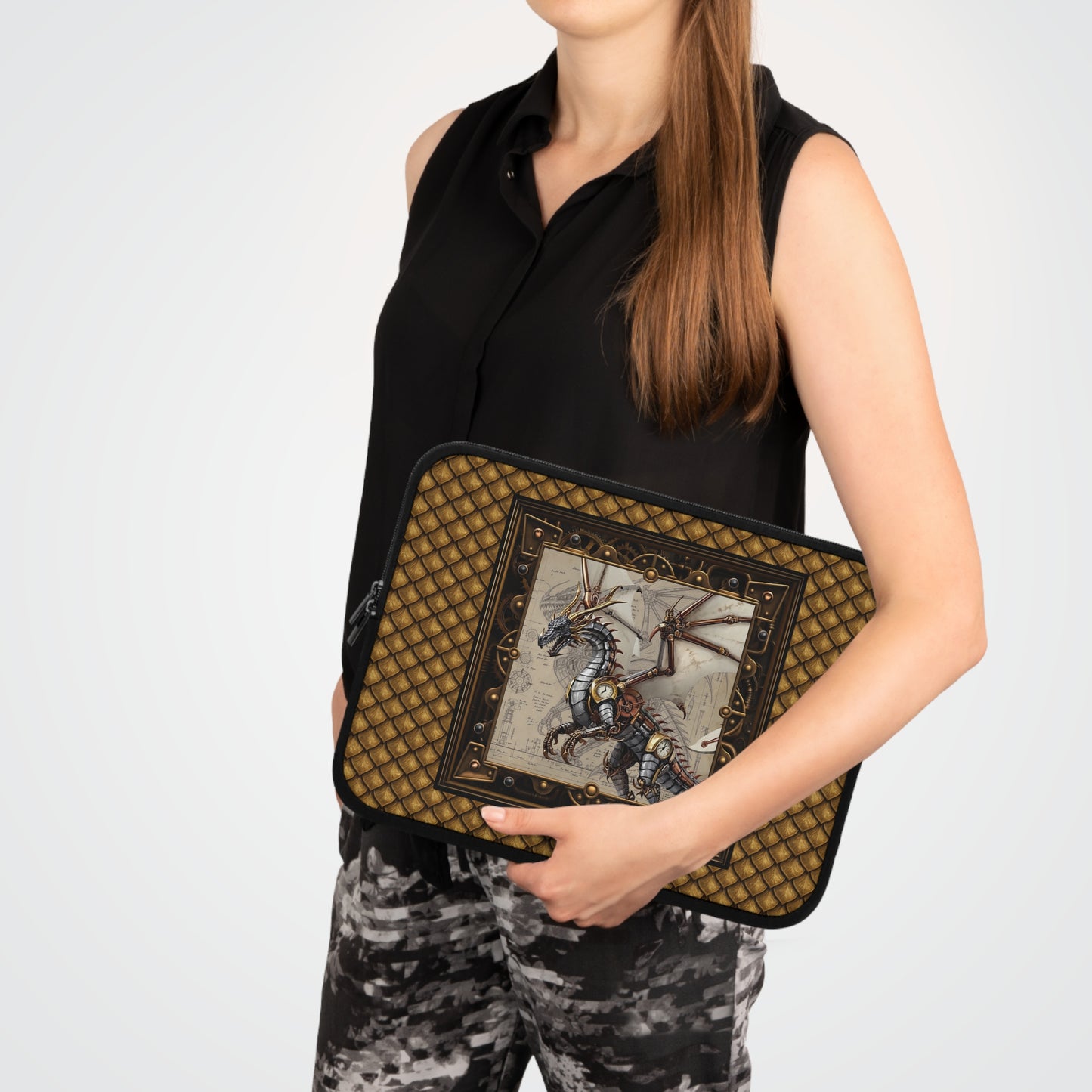 Laptop Sleeve (Sizes:  13", 15", 17"):  Steampunk Dragons [Clock/Wings]