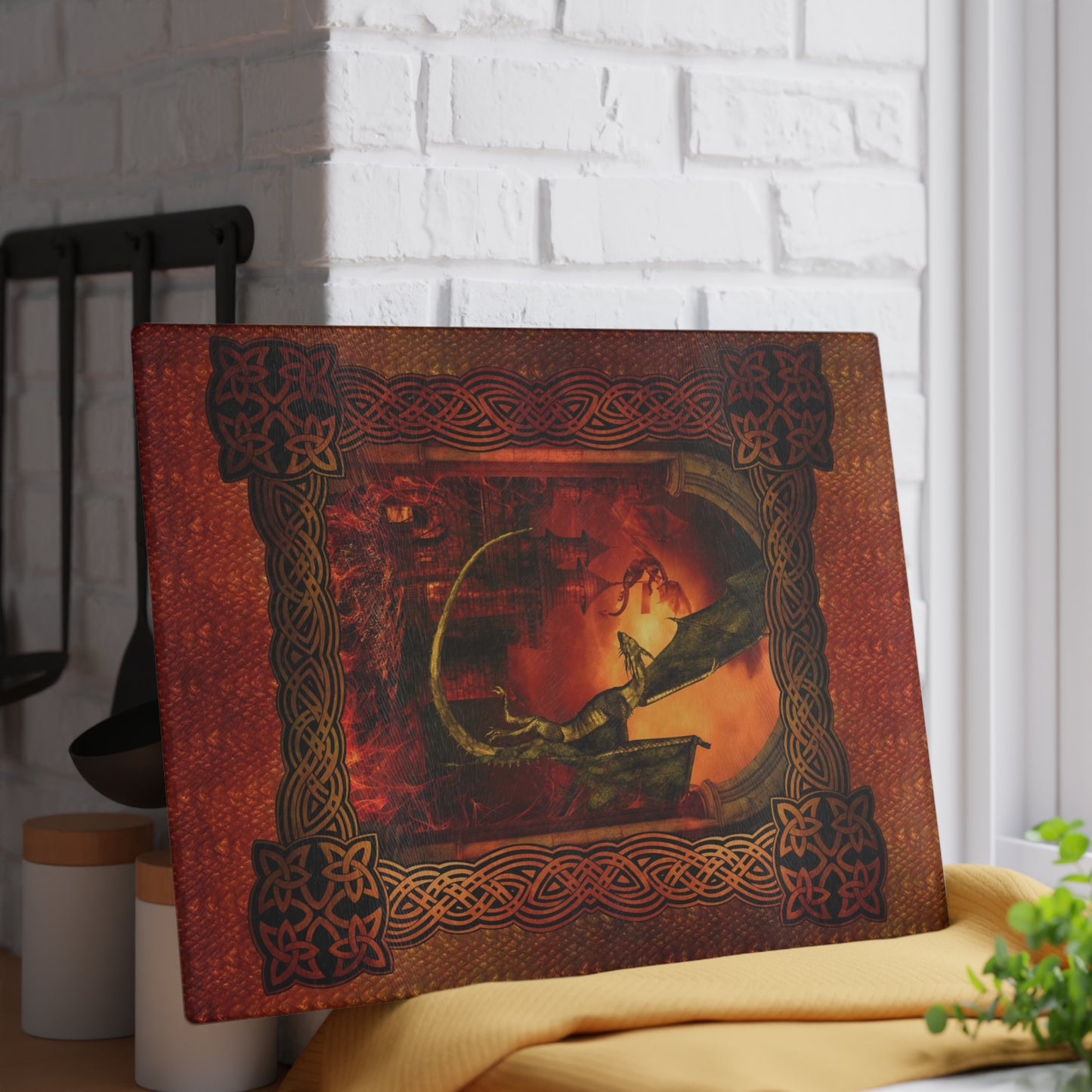 Glass Cutting Board (11"x15"): Dragons [Red Fury Panel]