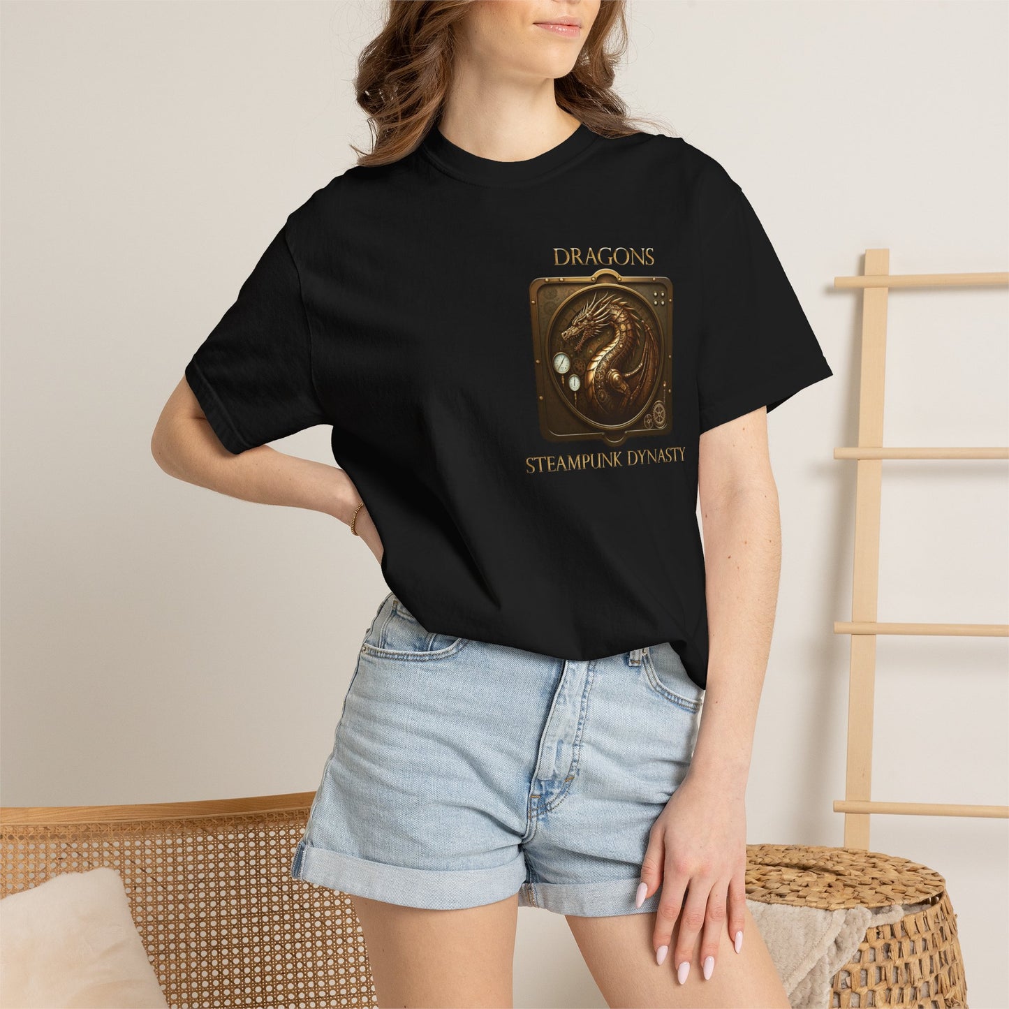Unisex Heavy Cotton Tee:  "Steampunk Dragons" [Banner/Panel]