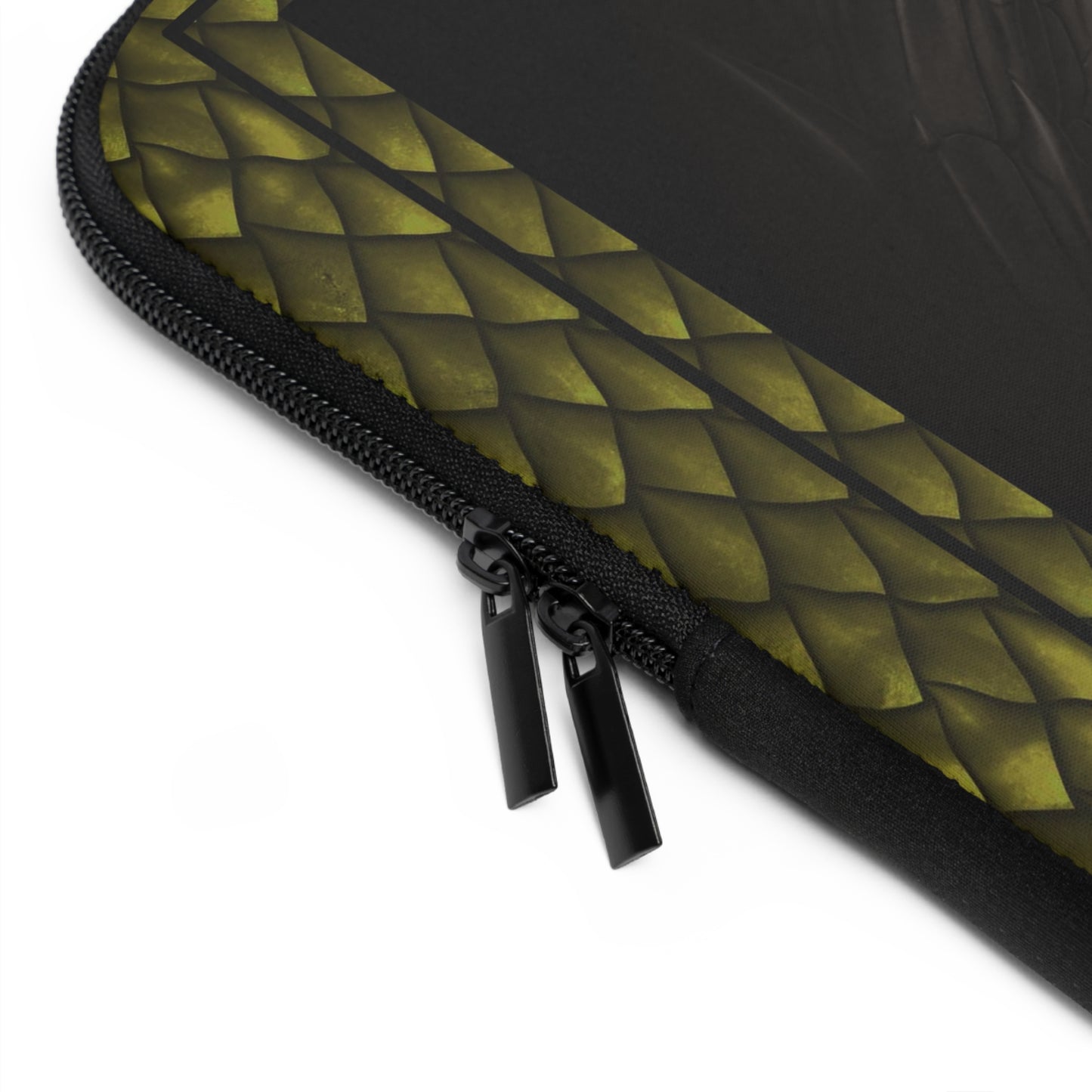Laptop Sleeve  (Sizes:  13", 15", 17") [Dragons:  Green Scales-Black Eye w/Orange] - From In the Beginning Fabrics.