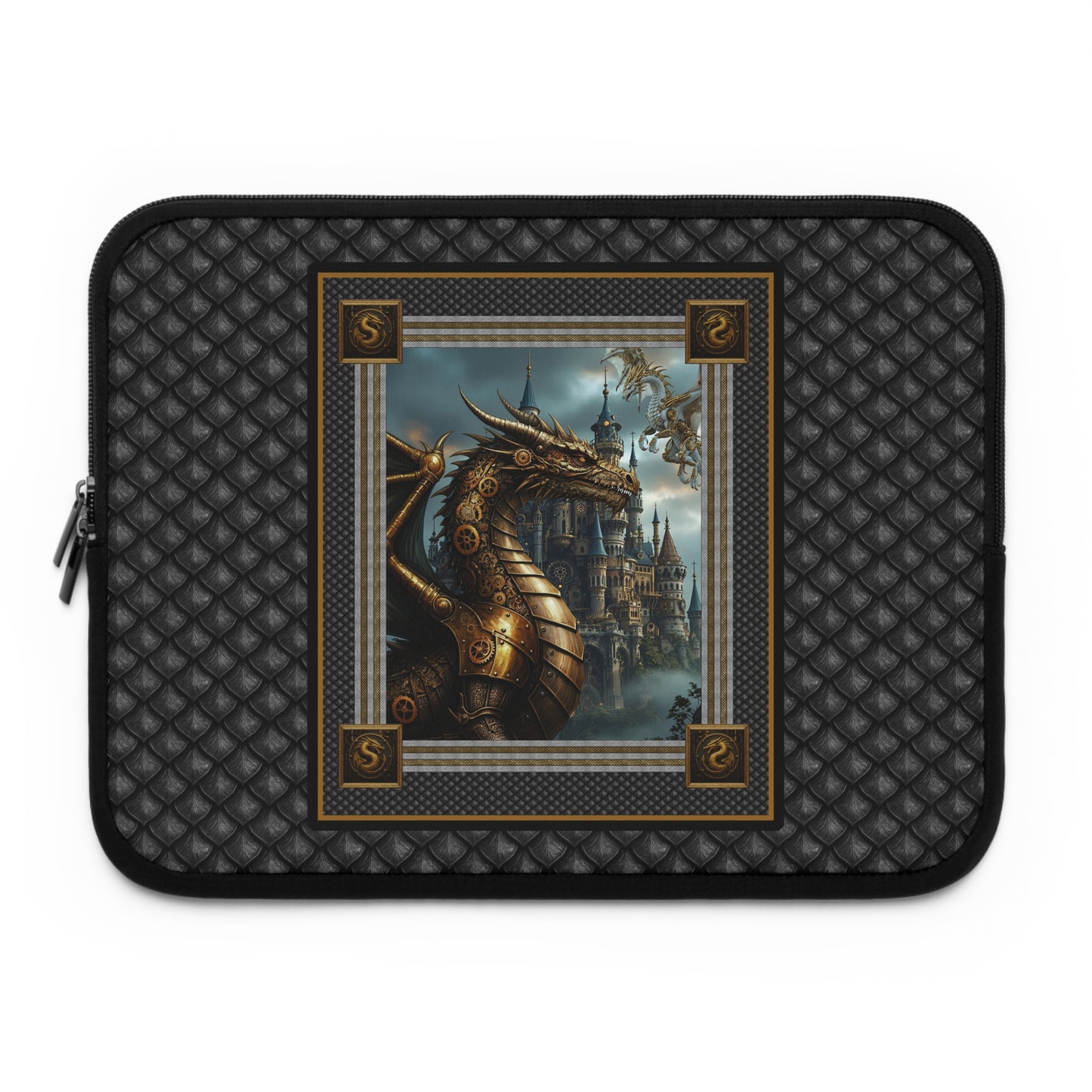 Laptop Sleeve (Sizes: 13", 15", 17"):  Steampunk Dragons [Dragon Panel W/Black Scales]