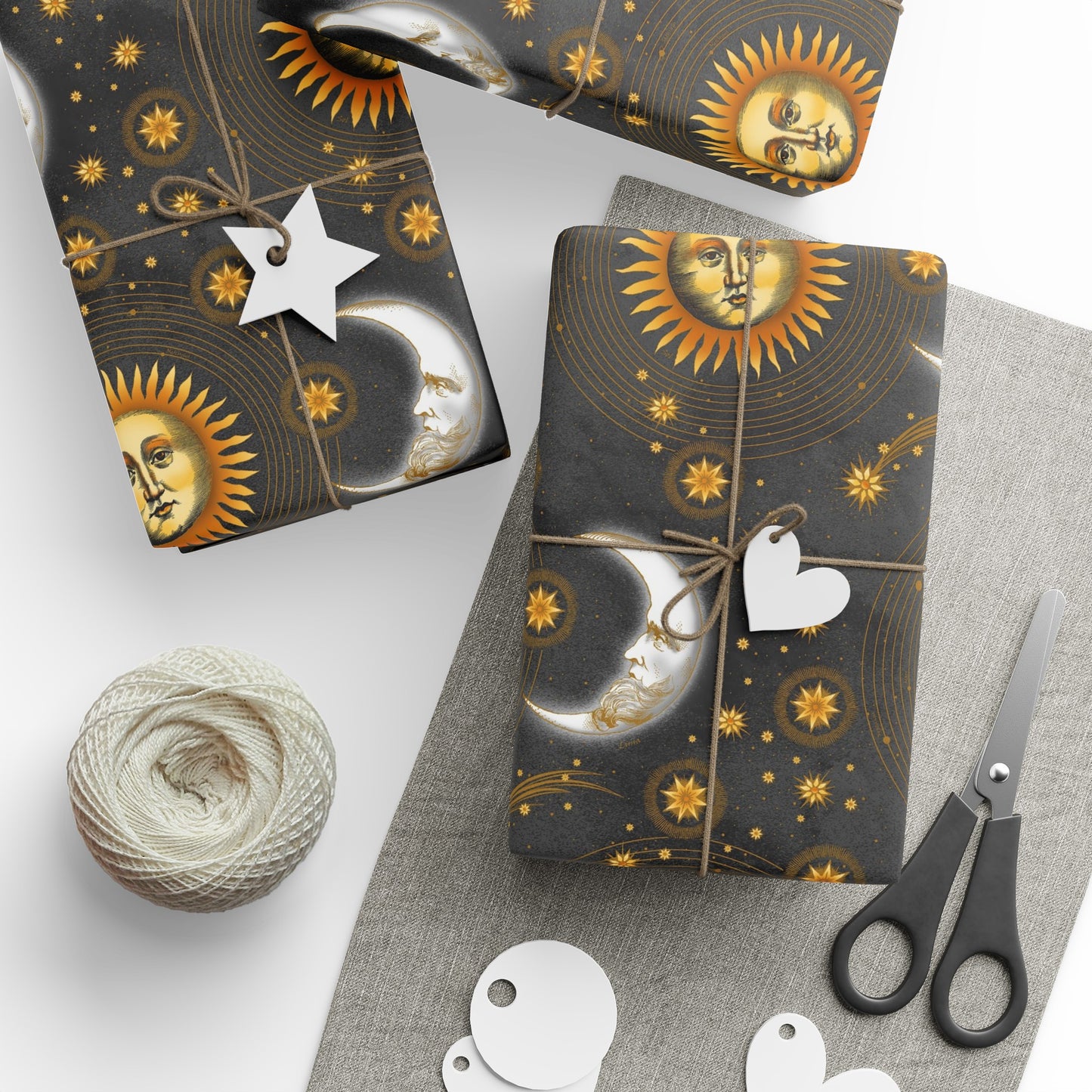 Wrapping Paper:  Celestial [Black-Haze Suns/Moons]